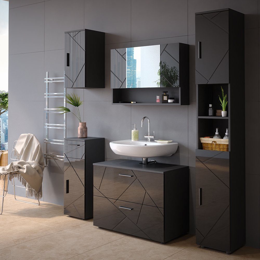 Vicco Badmöbel-Set Irma, Anthrazit Hochglanz, 5 Teile, (5-St., 5er Set)