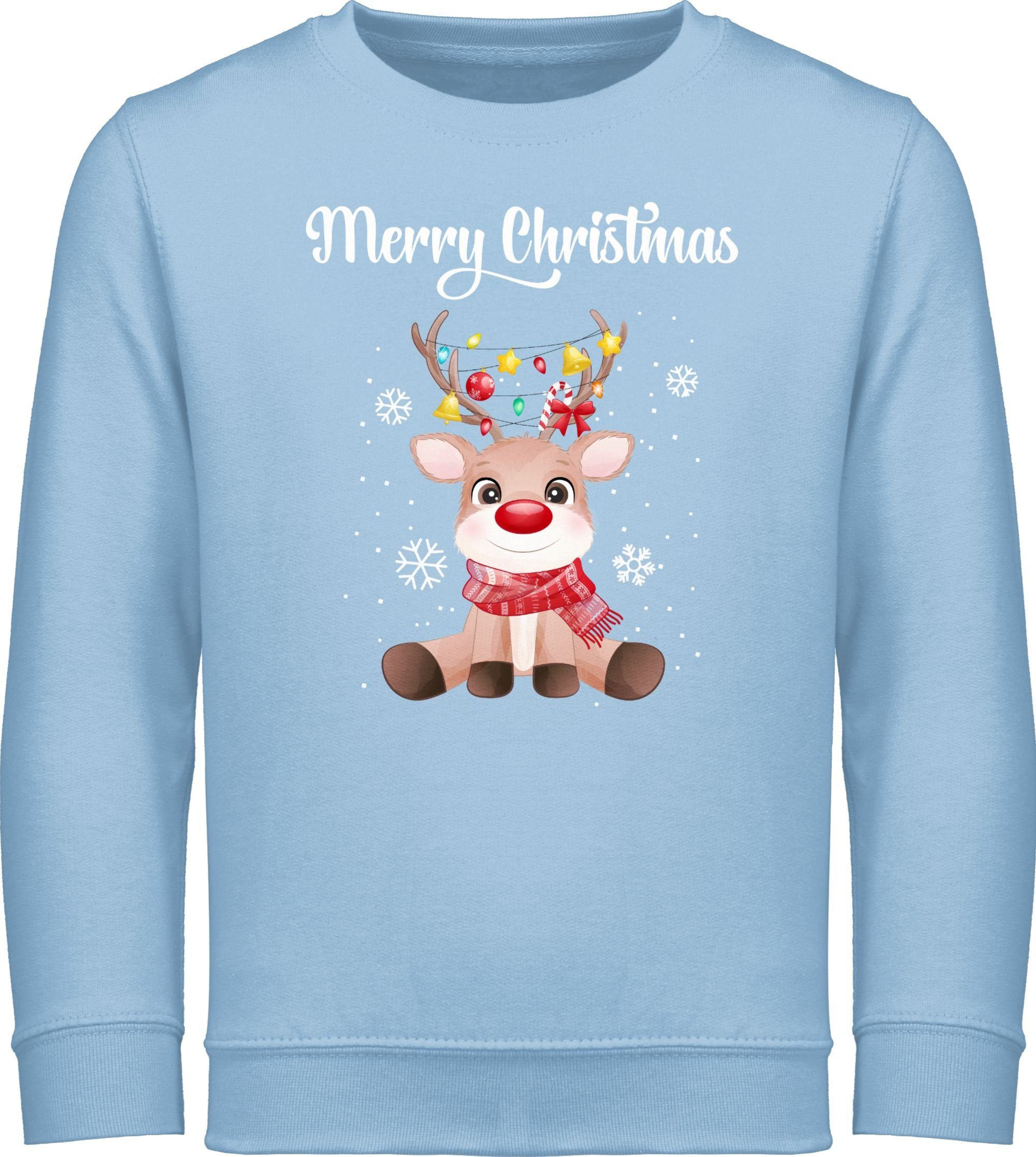 Shirtracer Sweatshirt Merry Christmas - süßes Rentier mit Lichterkette Weihnachten Kleidung Kinder 3 Hellblau | Weihnachtspullover