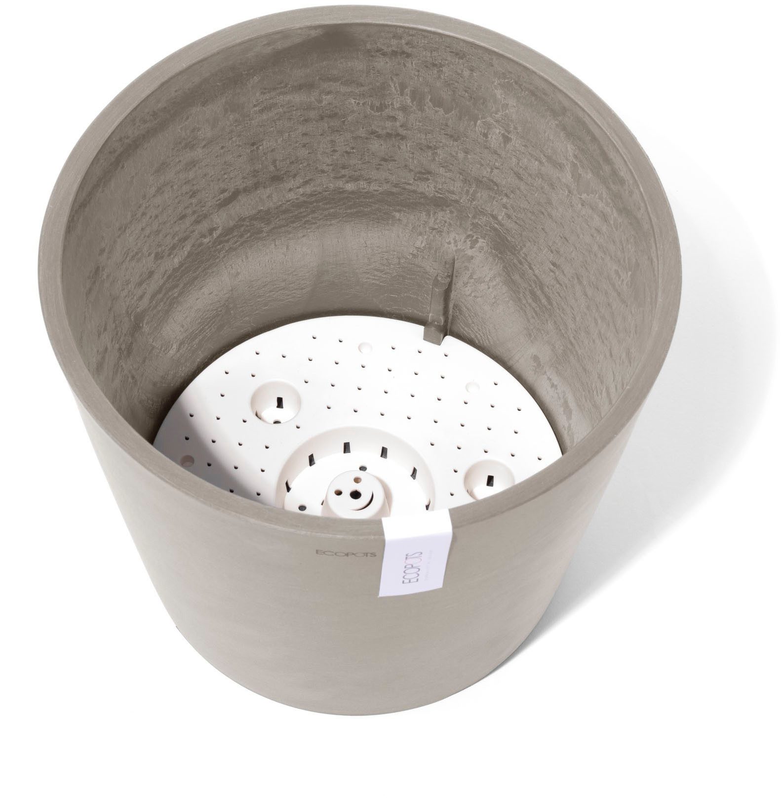 ECOPOTS Blumentopf Amsterdam 30 + Wassersystem Taupe, für innen und außen: frostsicher, bruchsicher und lichtbeständig