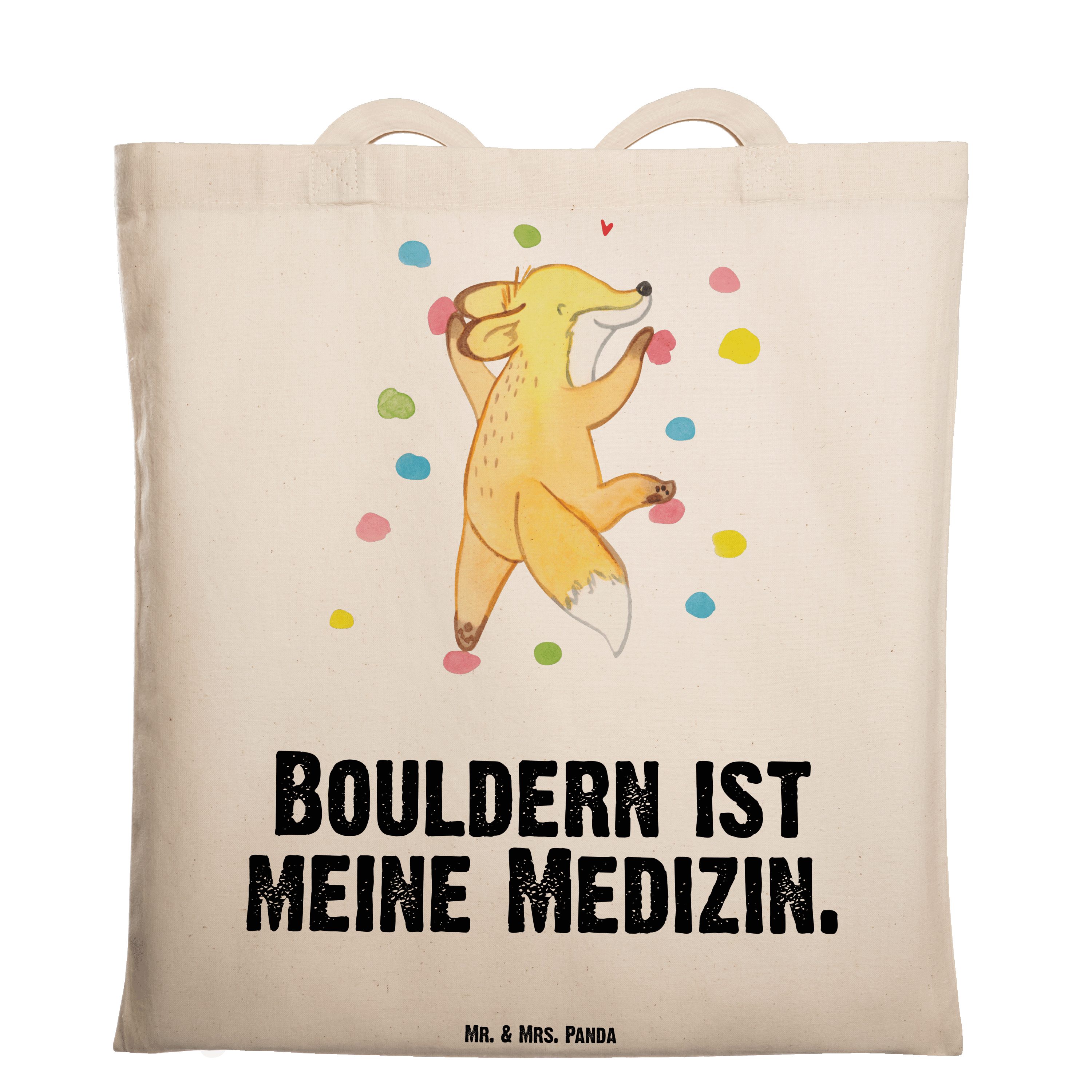 Mr. & Mrs. Panda Tragetasche Fuchs Bouldern Medizin - Transparent - Geschenk, Beuteltasche, Jutebe (1-tlg)