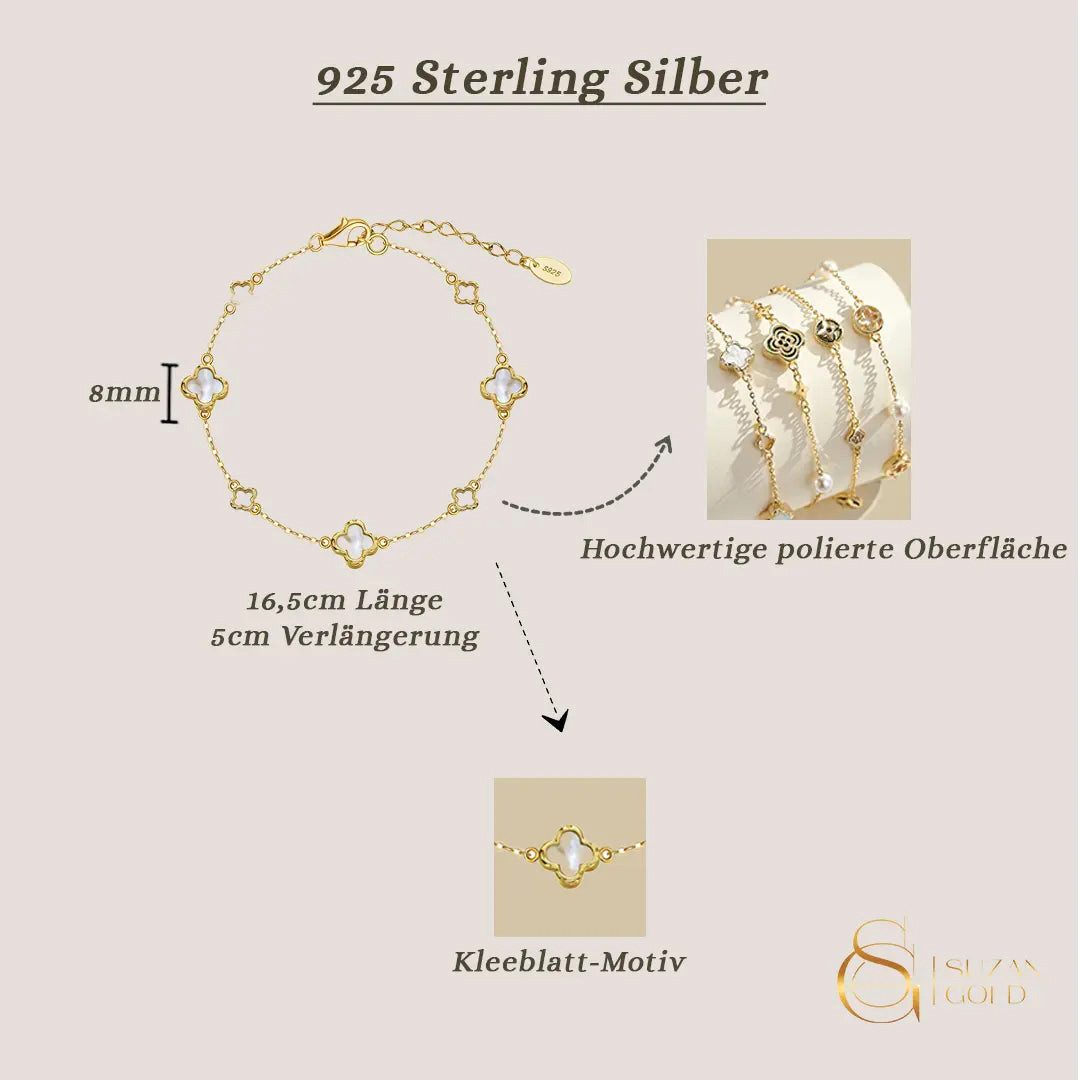 Suzan Gold Silberarmband 925 Silber vergoldet Perlmutt Kleeblätter, Zeitloses Design, vielseitig kombinierbar, ideal als Geschenk – Bild 5 von 5