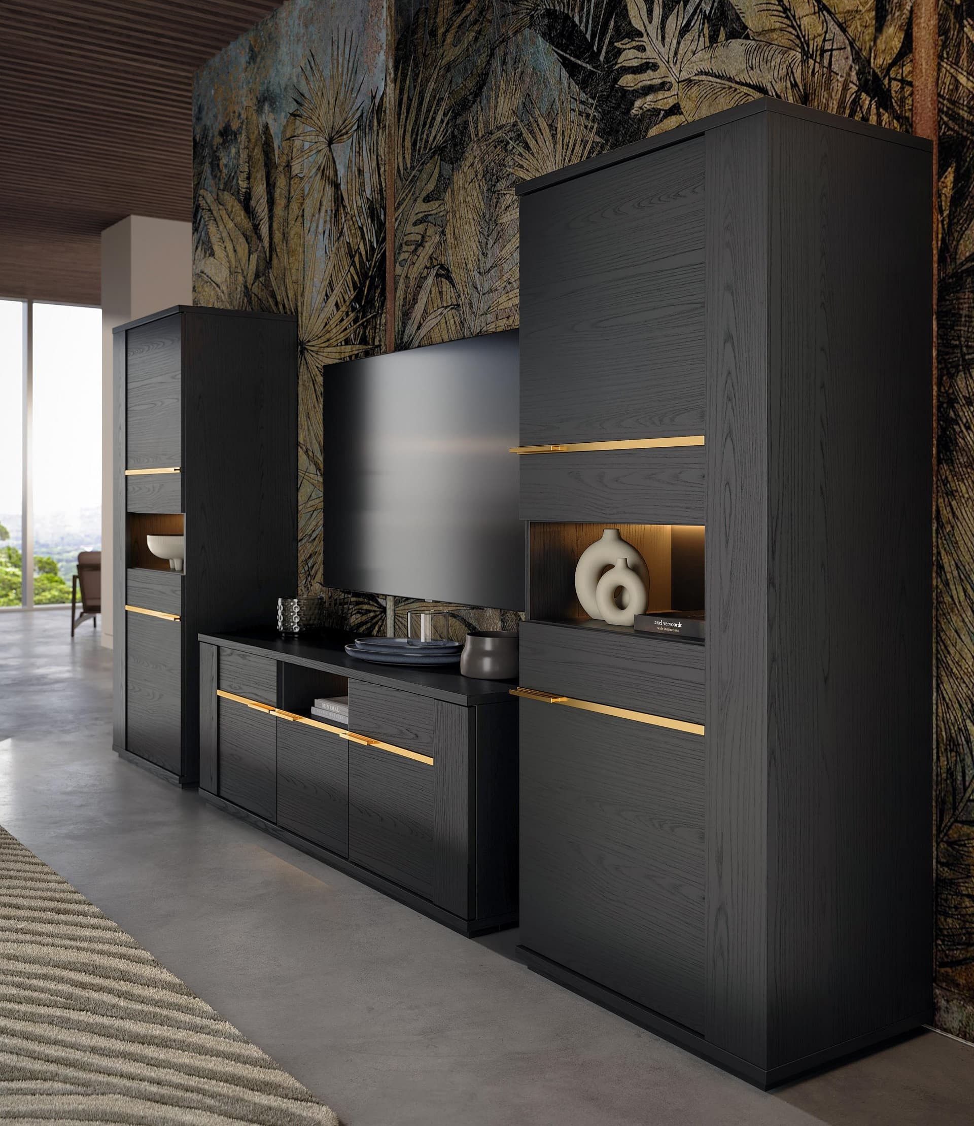 Interdesign24 Wohnwand Pegaso, (3-Teilig, in dunkler Rosenholzoptik), Made in italy