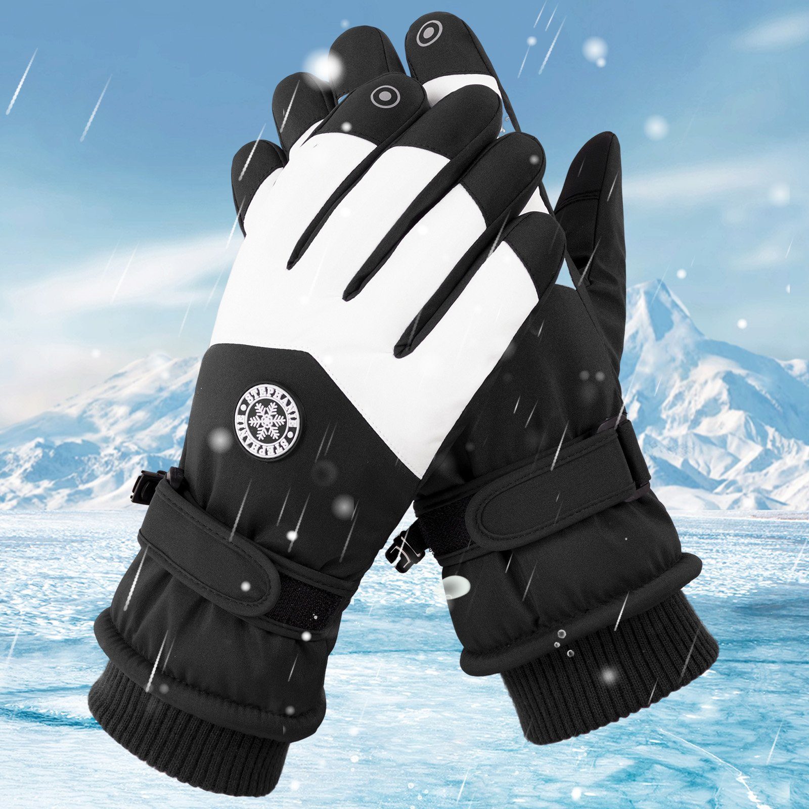 Herren Thermo Blau Damen Sunicol Touchscreen Warme Gepolsterte -30°F Snowboardhandschuhe Weiss Winterhandschuhe Fahrradhandschuhe Wasserdichter Skihandschuhe