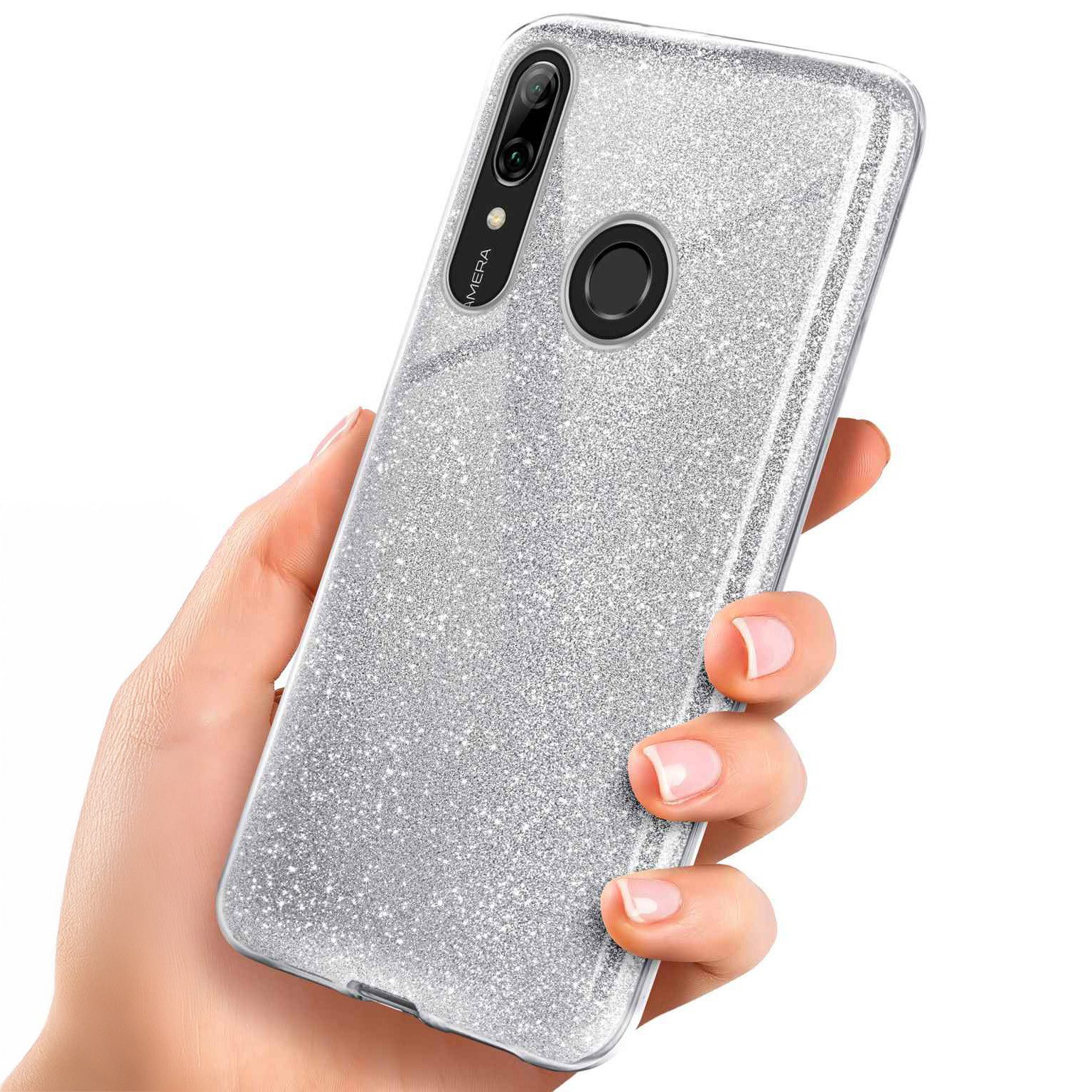 Handyhülle für Huawei P smart 2019 Glitzer Hülle Glitter Case Silber