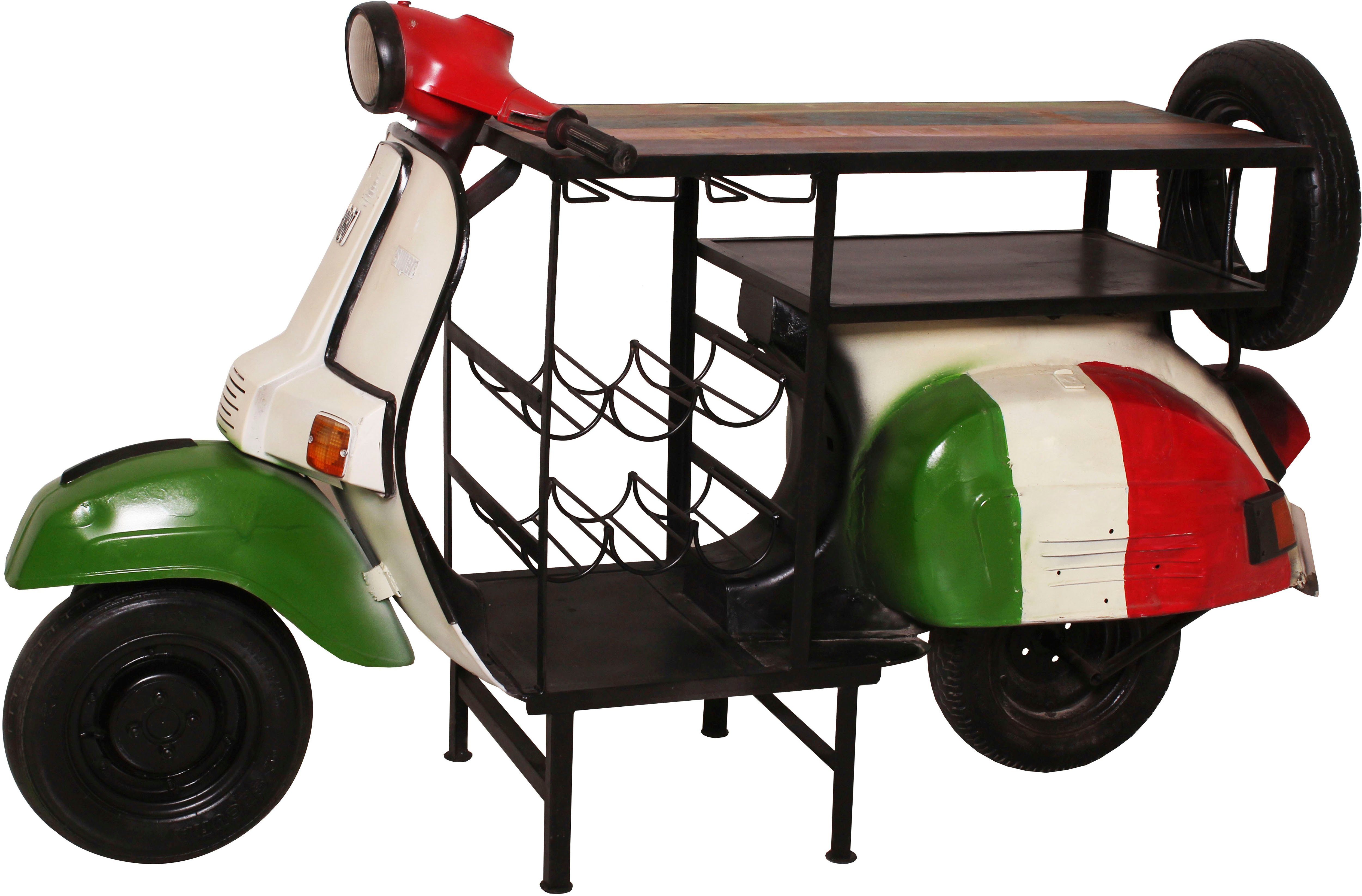 SIT Bartisch Italien aus recyceltem Roller mit Flaschenablage, Original Rollerfront mit Halter für 6 Flaschen und Gläser