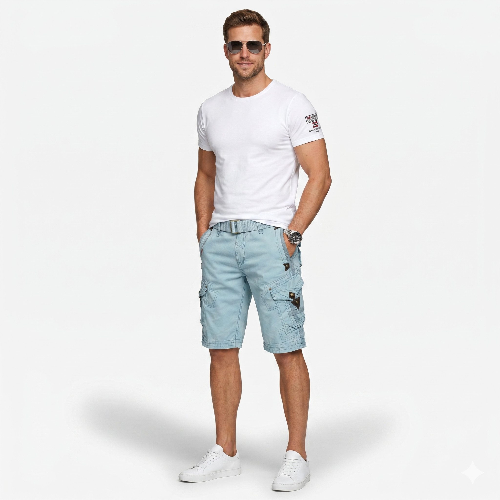 Geographical Norway Cargoshorts kurze Hose aus Baumwolle, Sommer-Bermuda (packung, 1-tlg) Herrenshorts mit Gürtel Größe S bis 5XL