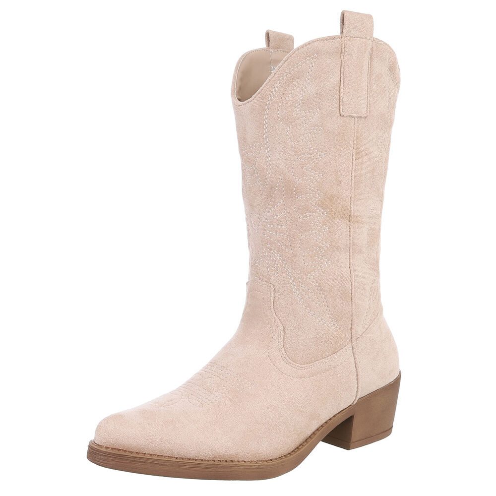 Ital-Design Moderner Western-Stiefel mit Stickerei für Damen Westernstiefel (77747573) Blockabsatz Stiefel in Beige