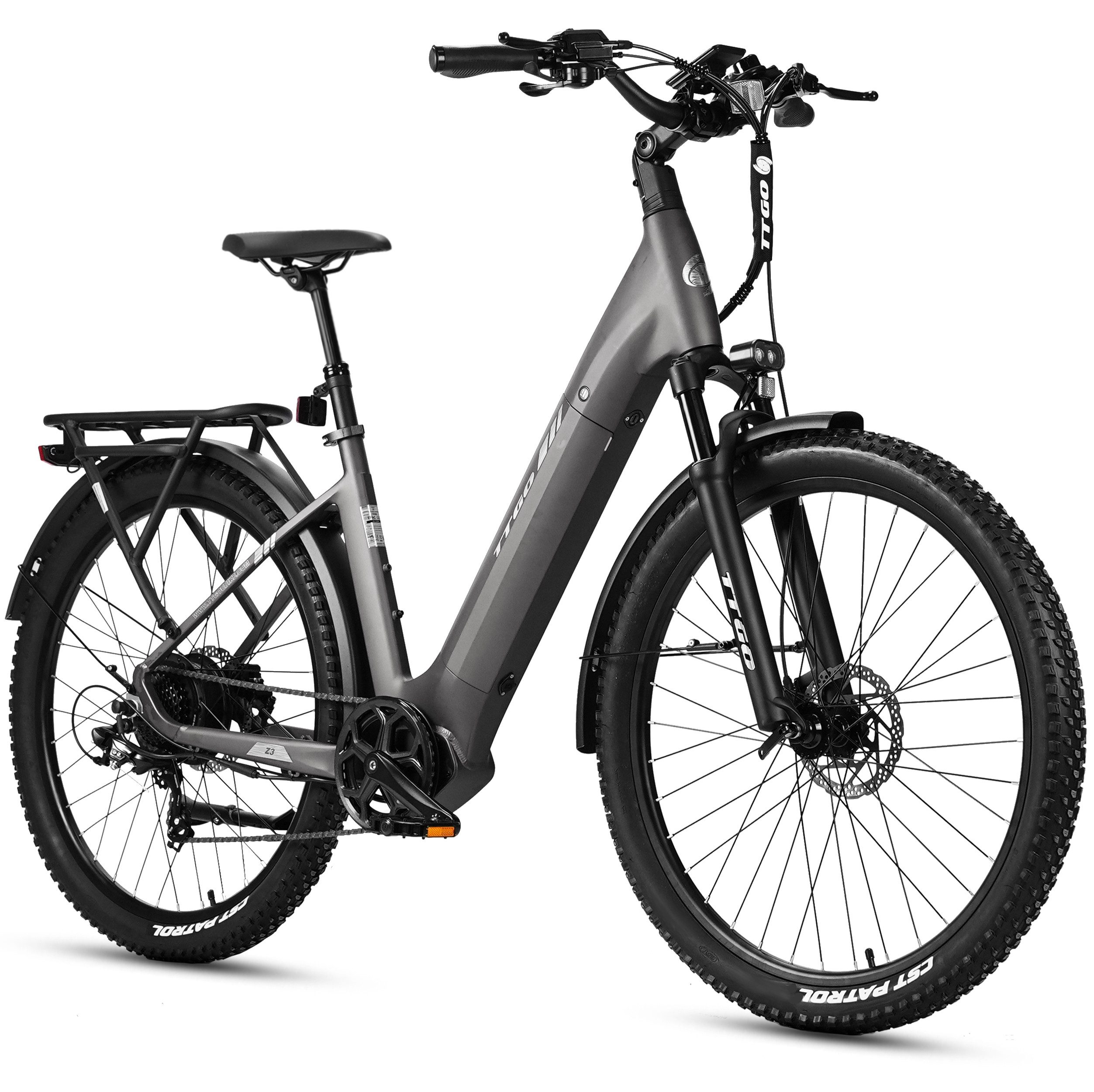 TTGO E-Bike Cityrad 28 Zoll E-Citybike mit 720 Wh und 7 Gängen, 7 Gang SHIMANO, Kettenschaltung, Heckmotor, 720 Wh, Stark im Stadtverkehr: 70 Nm Heckmotor, Federgabel, LED
