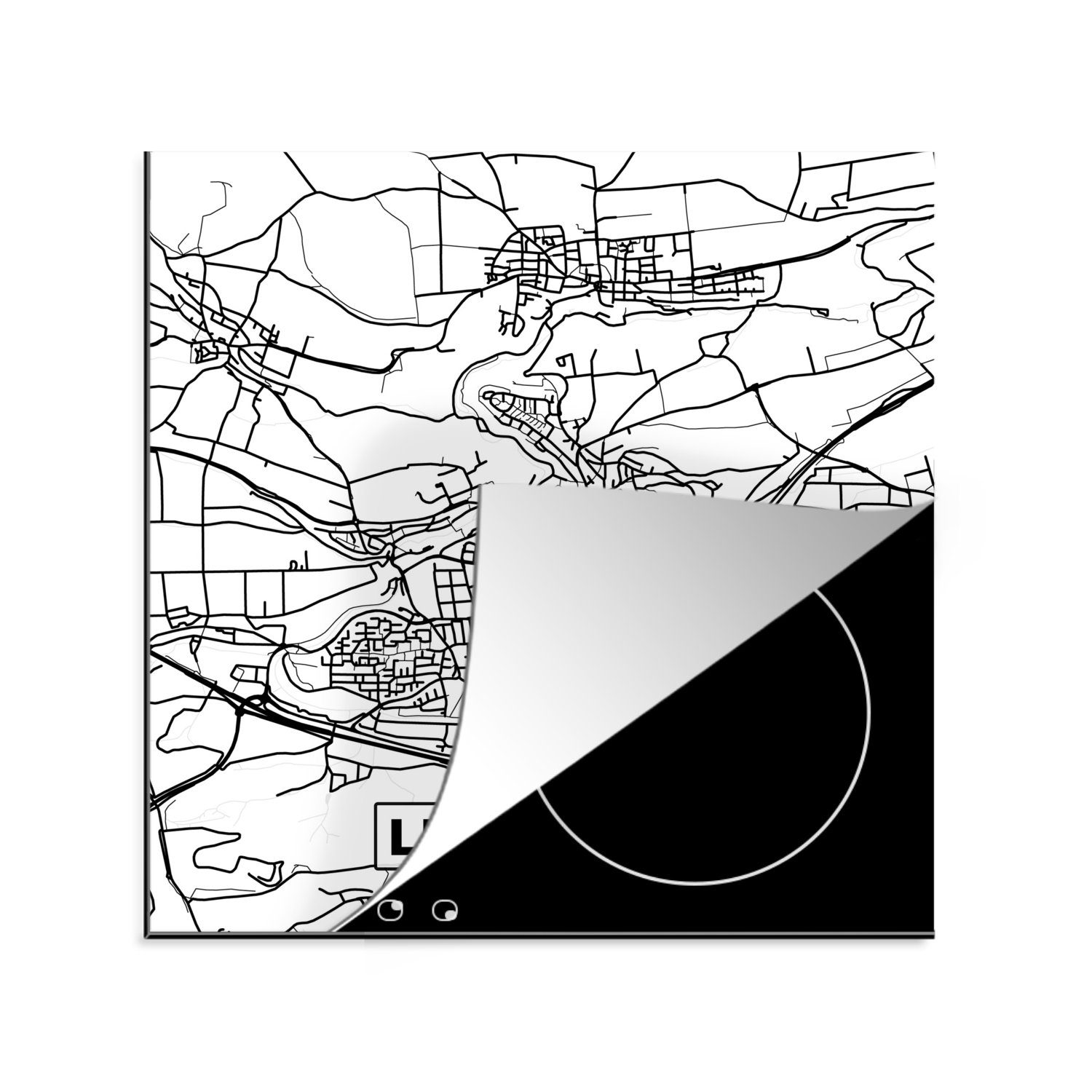 MuchoWow Herdblende-/Abdeckplatte Karte - Leonberg - Karte - Stadtplan, Vinyl, (1 tlg), 78x78 cm, Ceranfeldabdeckung, Arbeitsplatte für küche