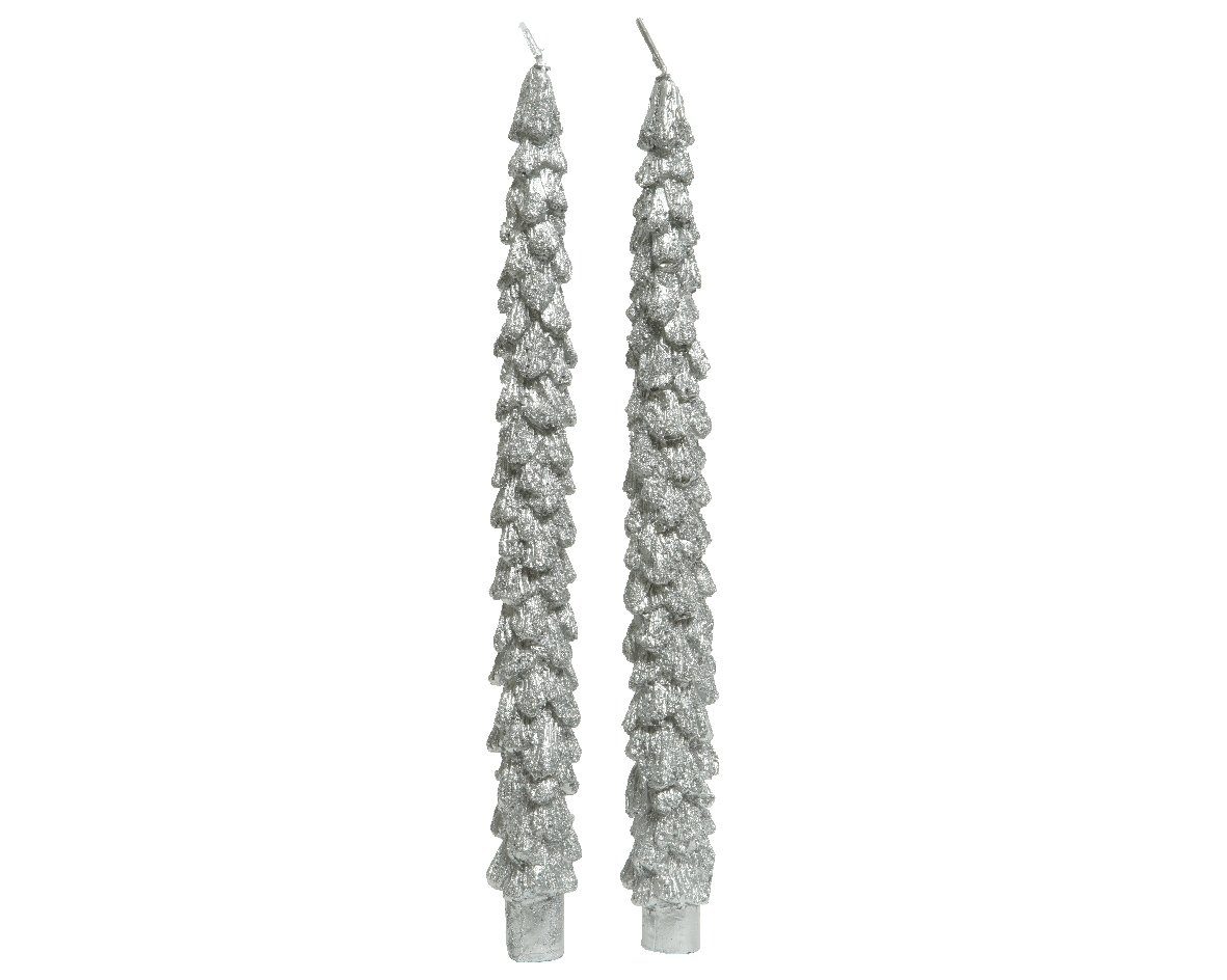 Kaemingk Spitzkerze, Spitzkerzen Tannenbaum Wachs 26cm 2er Set - Silber günstig online kaufen