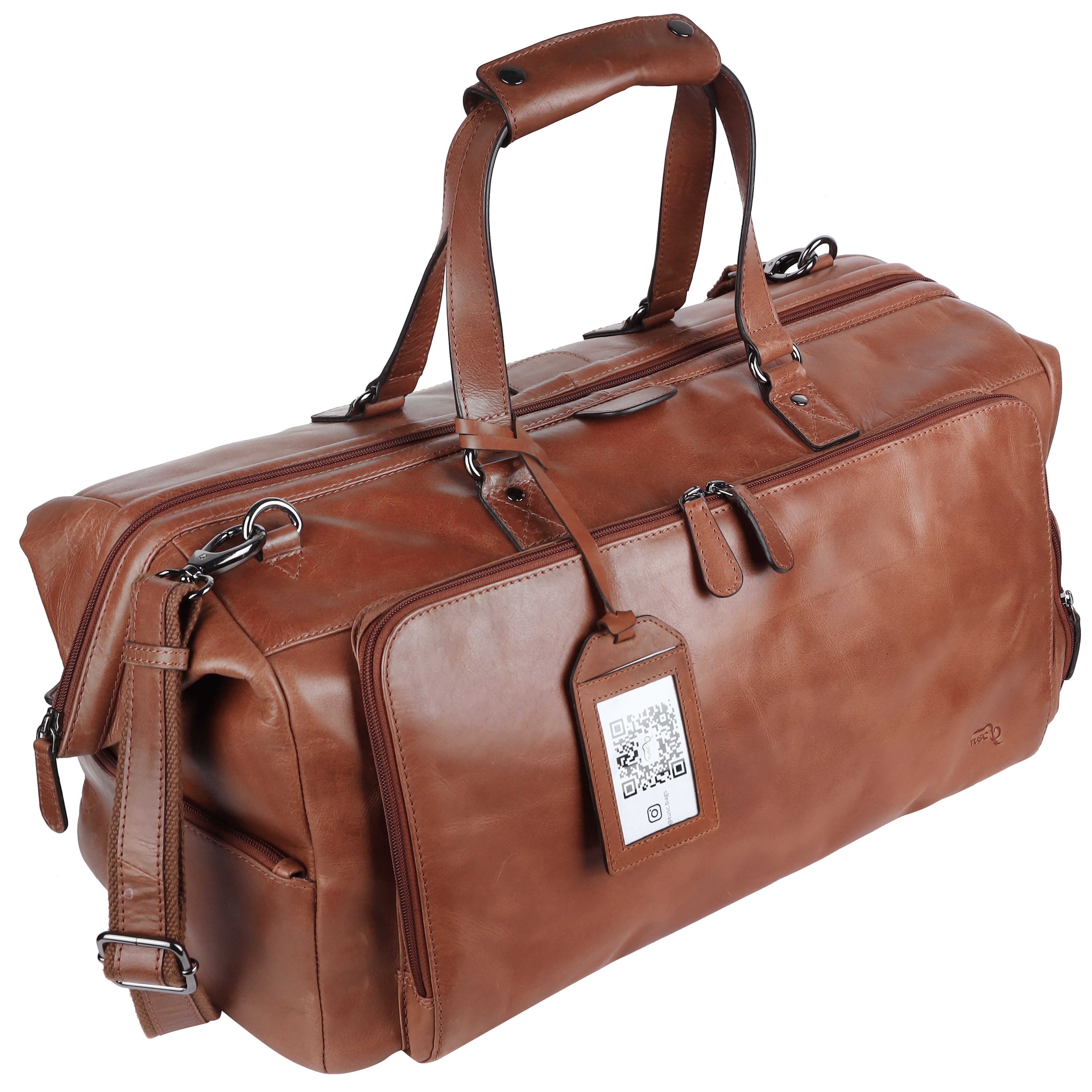 TUSC Reisetasche mit Tarvos, aus Premium Leder Laptopfach Reisetasche