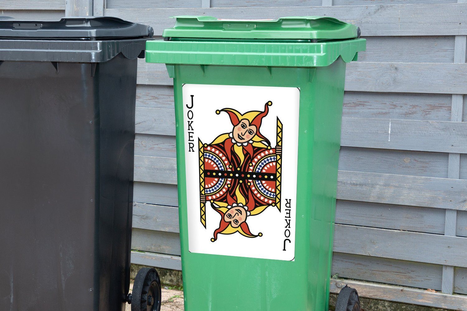 Sticker, Joker Illustration Spielkarte Container, MuchoWow der Mülleimer-aufkleber, Abfalbehälter (1 St), der Mülltonne, Wandsticker