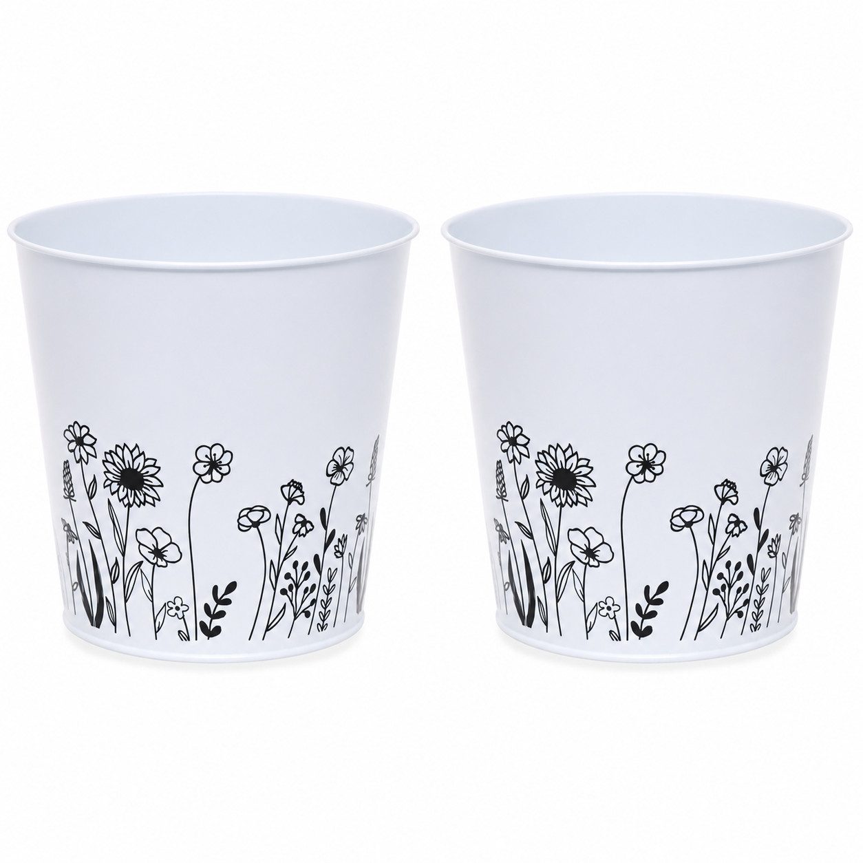 finehomegarden Übertopf Blumentopf Metall mit Blumenmotiv Weiß Pflanztopf Ø14cm H13cm (Set, 2 St., 2er-Set), Ø16x H15cm Übertopf für Zimmerpflanzen, 2Größen wählbar