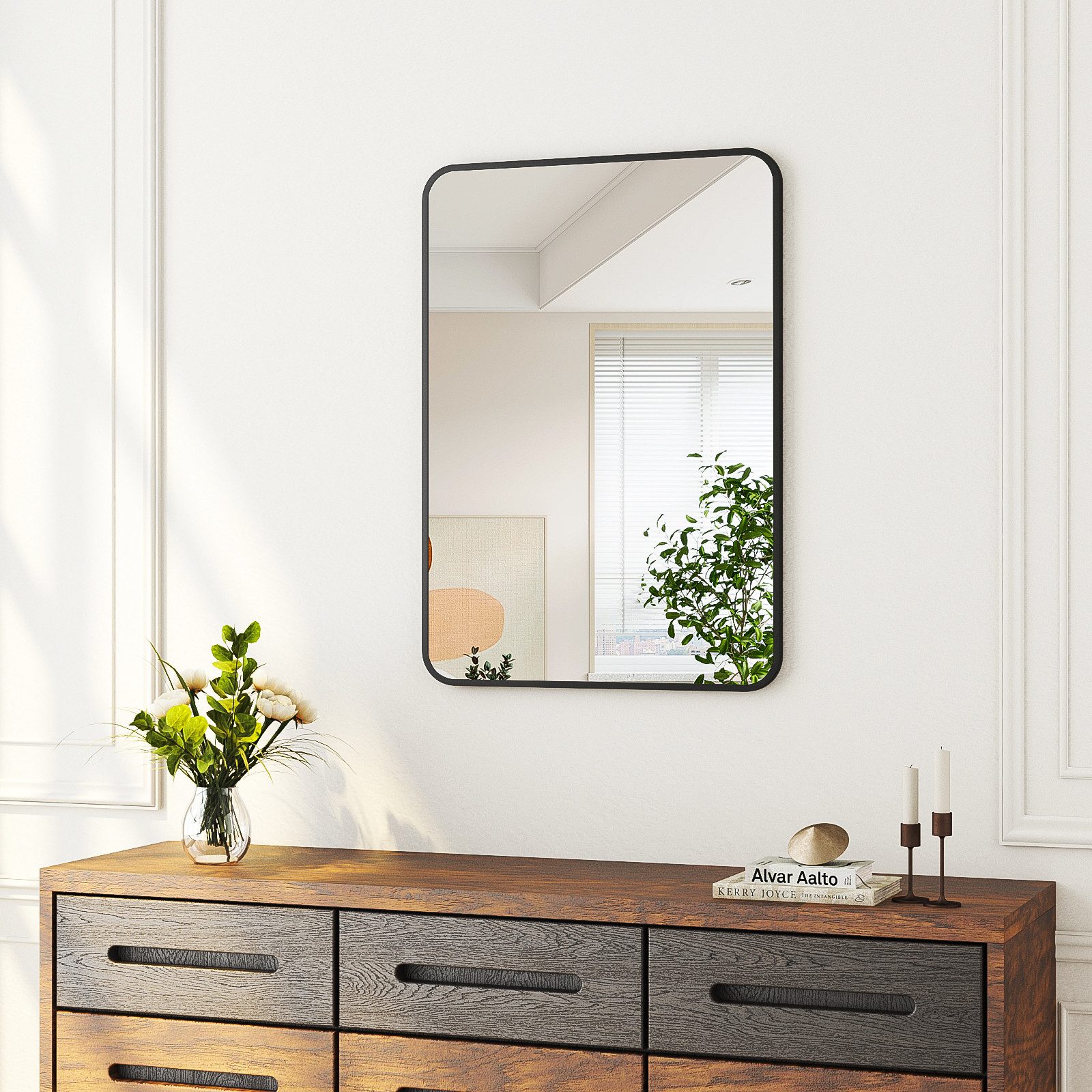 Hopibath Wandspiegel klein 40x60 rechteckig Schwarz mit Alurahmen (Flurspie günstig online kaufen