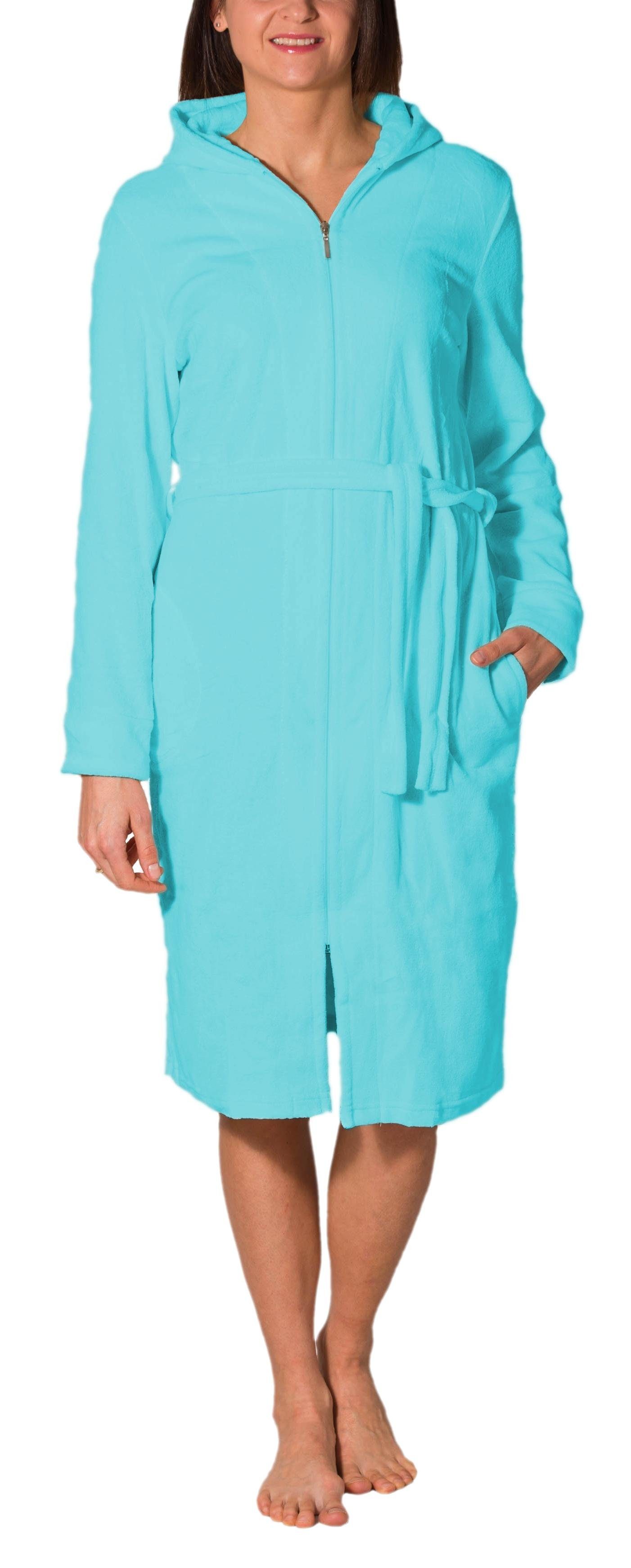 Damen Bademantel Mit Reißverschluss - Flauschiger Morgenmantel In Großen Größen