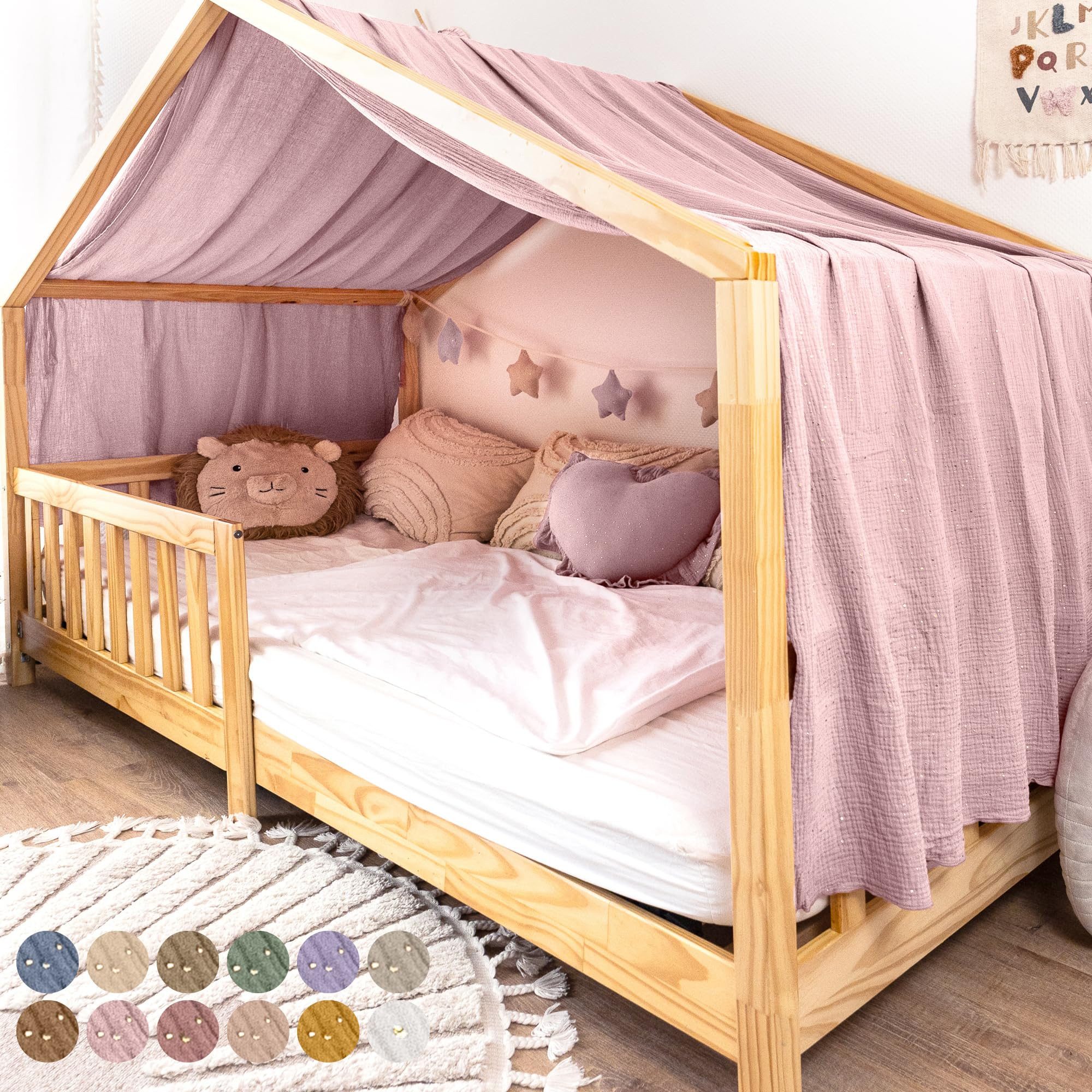 Betthimmel Musselin Hausbett Himmel für Kinderzimmer - Baumwolle mit Gold