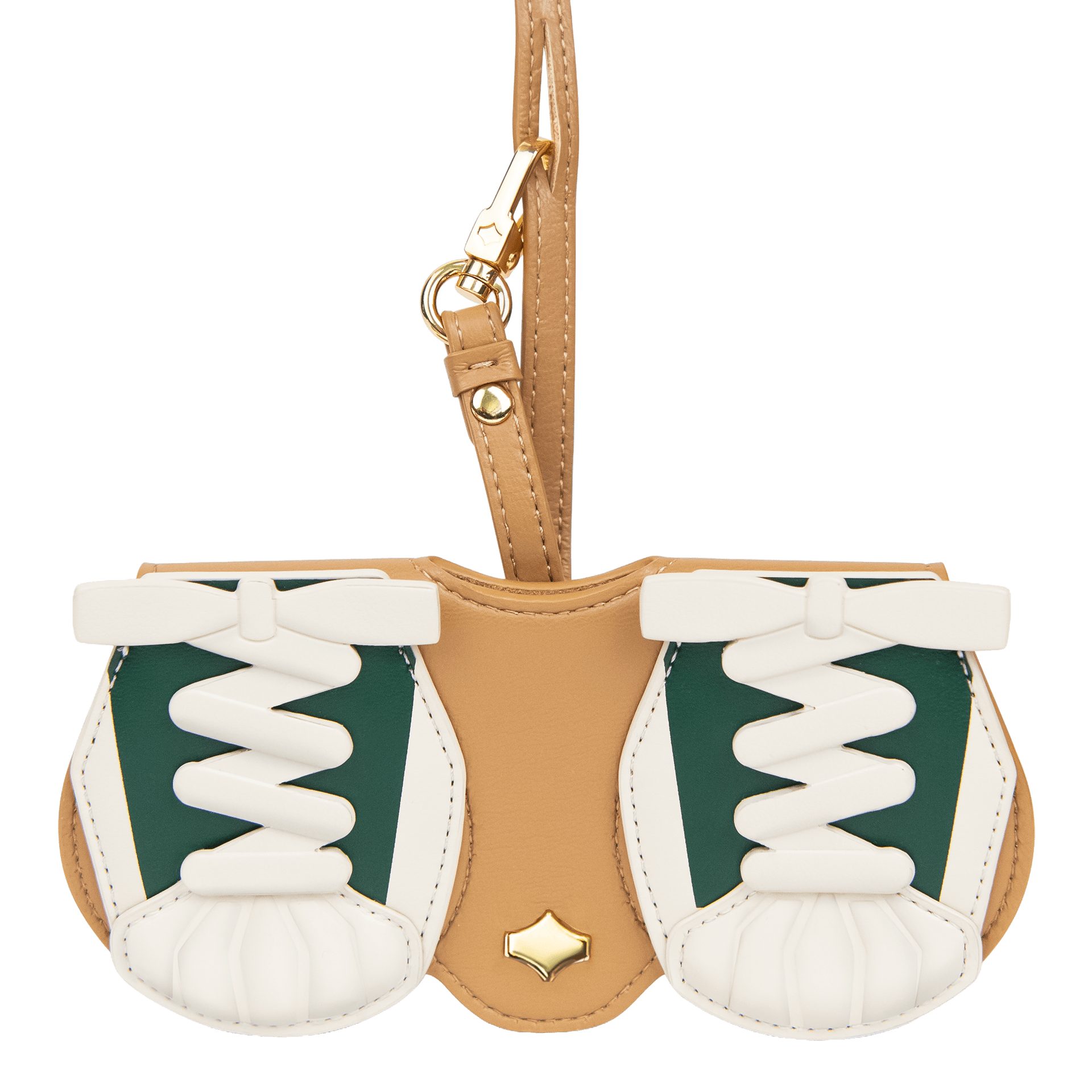 ANY DI Brillenetui ANY DI MUNICH Brillenetui SunCover Sneaker Beige-Grün-Weiß, Band mit Karabiner, 24 Karat Vergoldung