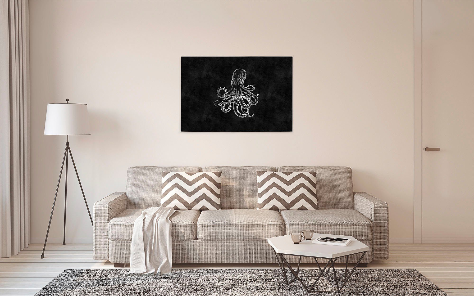 A.S. 4, (1 Leinwandbild Tafel blackboard Bild Octopus Schwarz-Weiß Création Keilrahmen St),