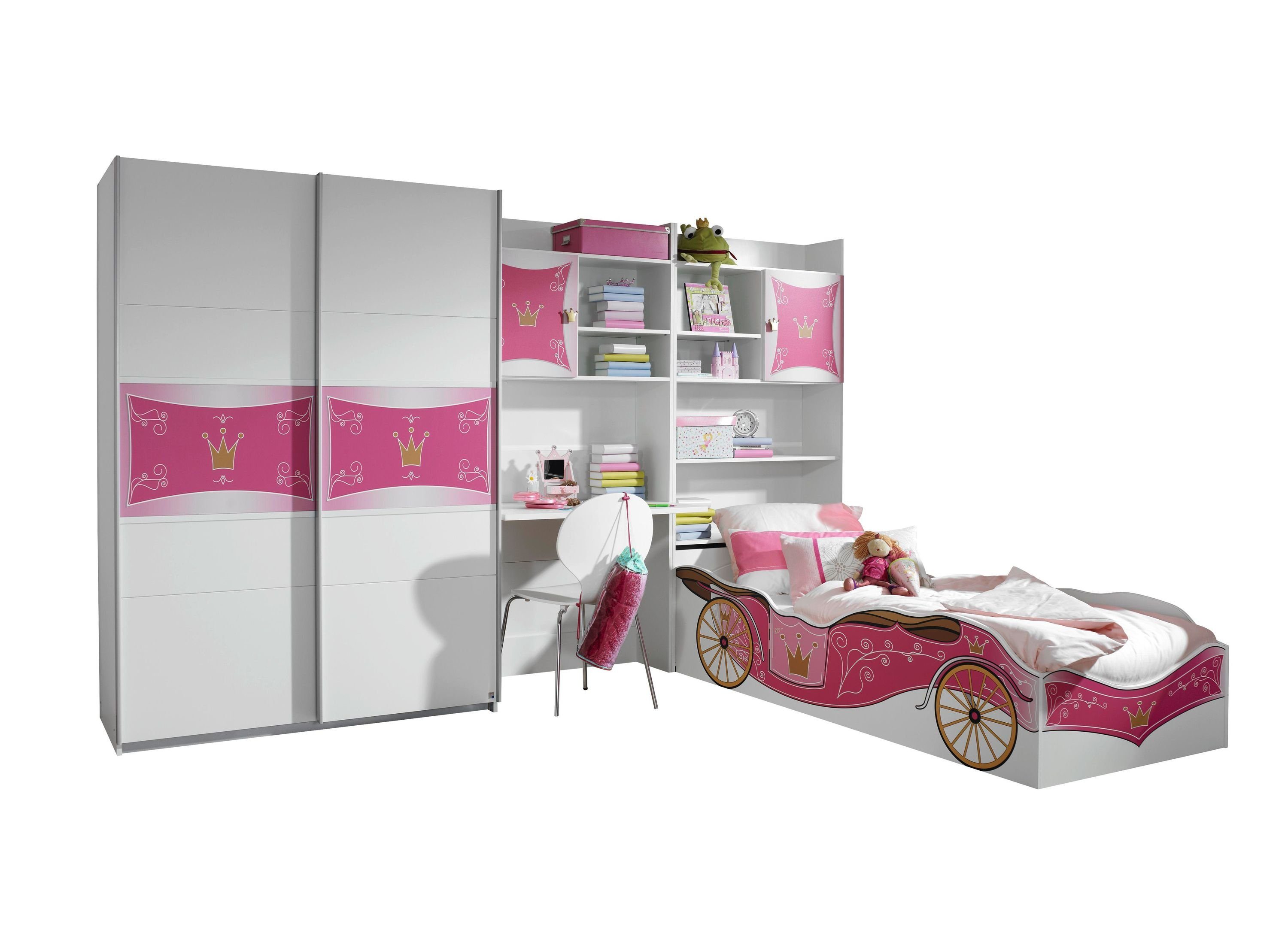 Kindermöbel 24 Komplettschlafzimmer Kinderzimmer pink, Zoe weiß 4-teilig - (4-tlg)
