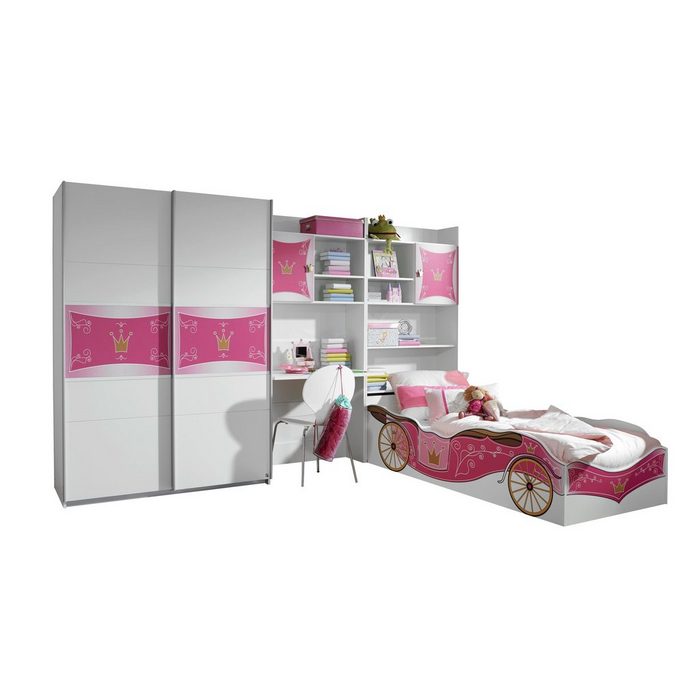Kindermöbel 24 Komplettschlafzimmer Kinderzimmer Zoe 4-teilig weiß - pink