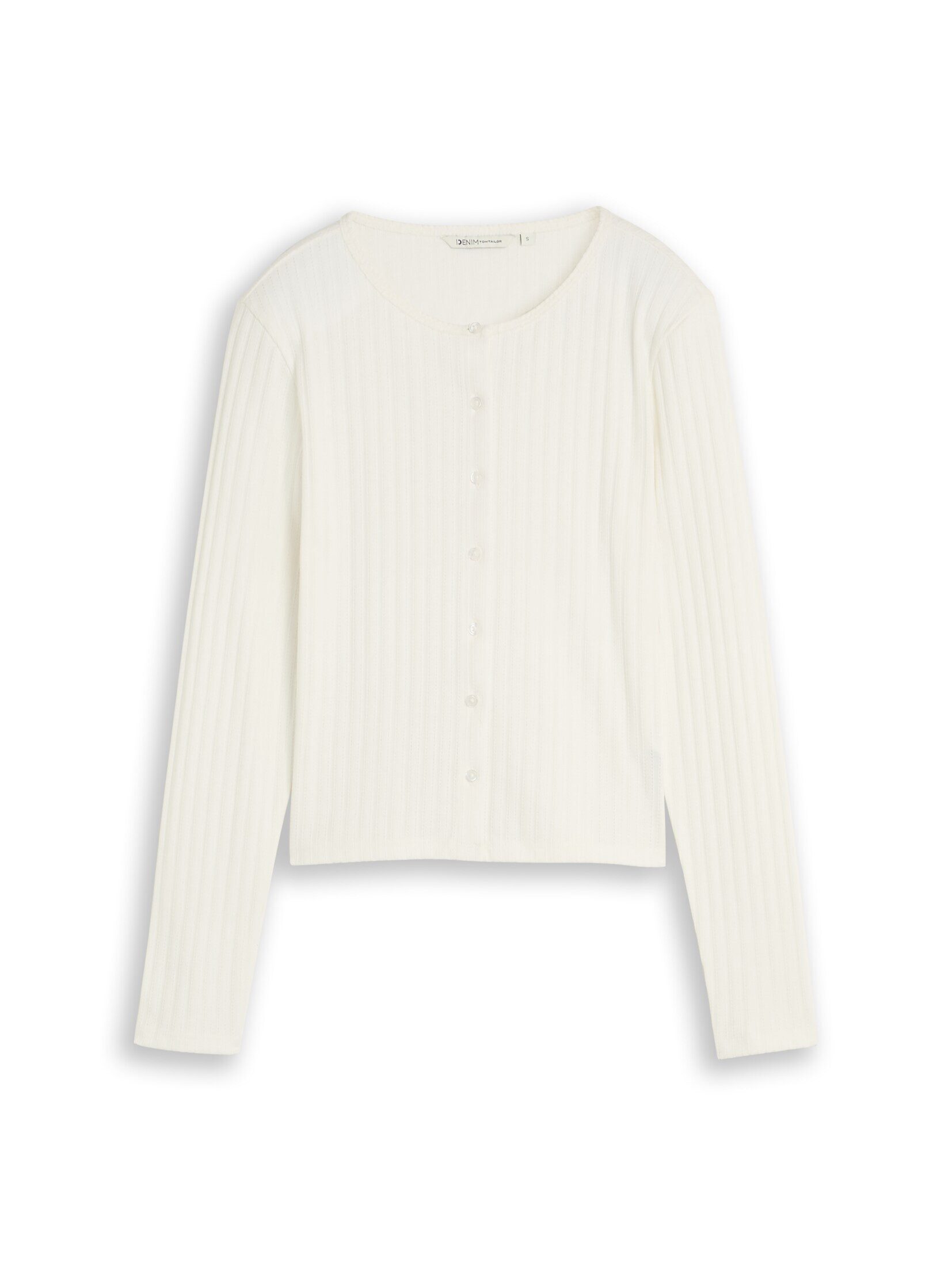TOM TAILOR Denim Langarmshirt T-Shirt Pointelle Cardigan mit Knopfleiste – Bild 2 von 5