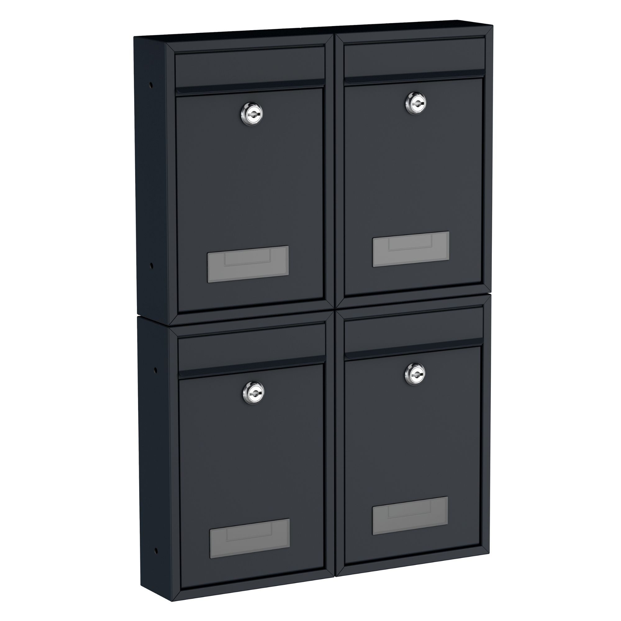 BASI Briefkasten Wandbriefkasten, Maße 320 x 215 x 82 mm (Spar-Set, 4-St), 4er Set, Namensschild, Zylindersch., 2 Schlüssel, anthrazit matt