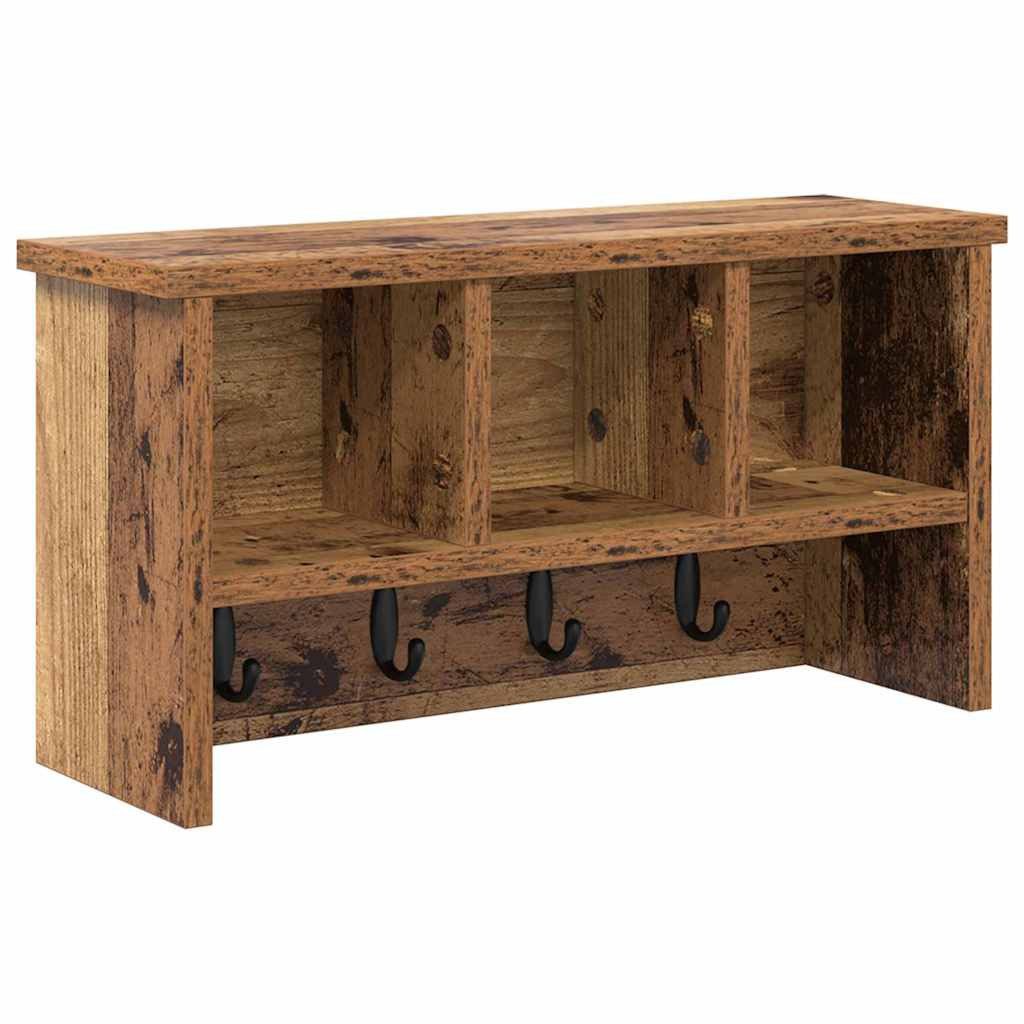 furnicato Garderobenständer Wandgarderobe mit 3 Regalen 50 x 16 x 26 cm Altholz, Garderobenständer mit 3 Ablagen und Haken für deinen Flurbereich