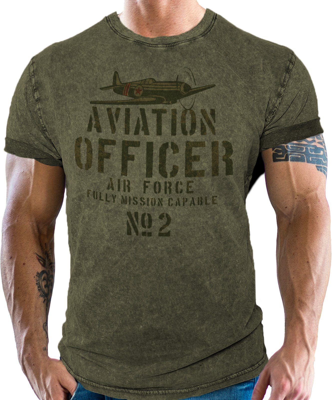 T-Shirt für US Army Fans im Vintage Washed Look: Aviation Officer