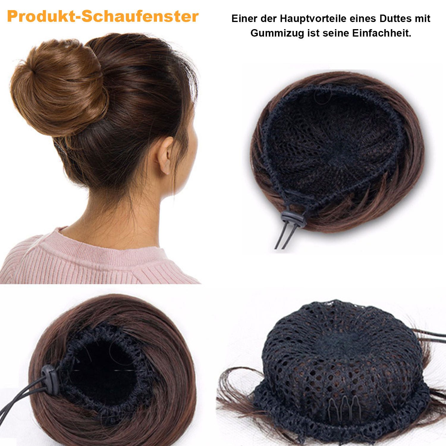 Refttenw Kunsthaar-Extension Haarteil Haar Extensions mit Duttnetz u. Kordelzug Groß Haardutt, Durchmesser 12cm