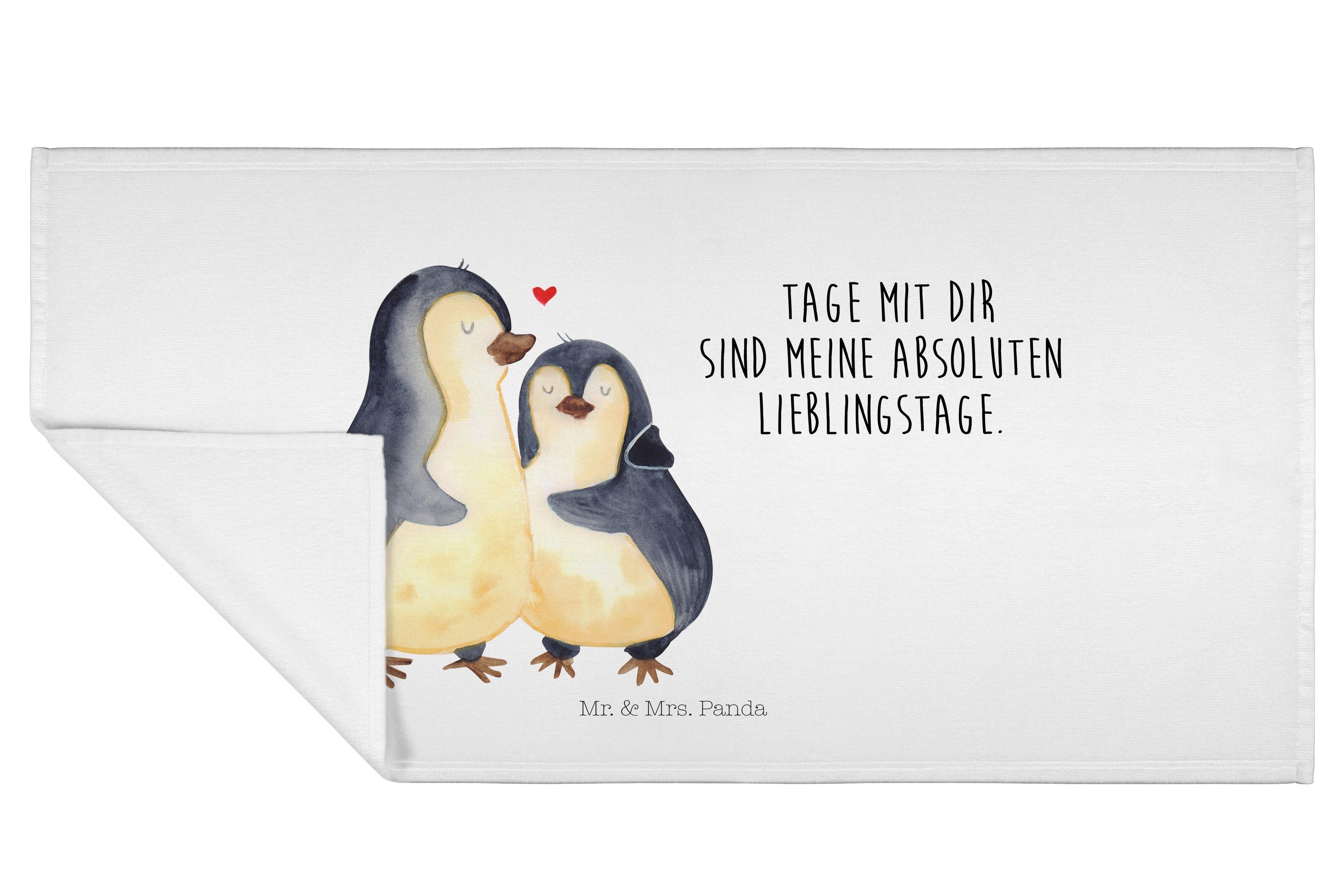 Mr. & Mrs. Panda Handtuch Pinguin umarmen, Handtuch, Weiß, Handtuch, Liebe, Hochzeitstag, gesic, Kunstfaser (Packung), gesichtstuch Hochzeit Baumwollhandtuch 50x100