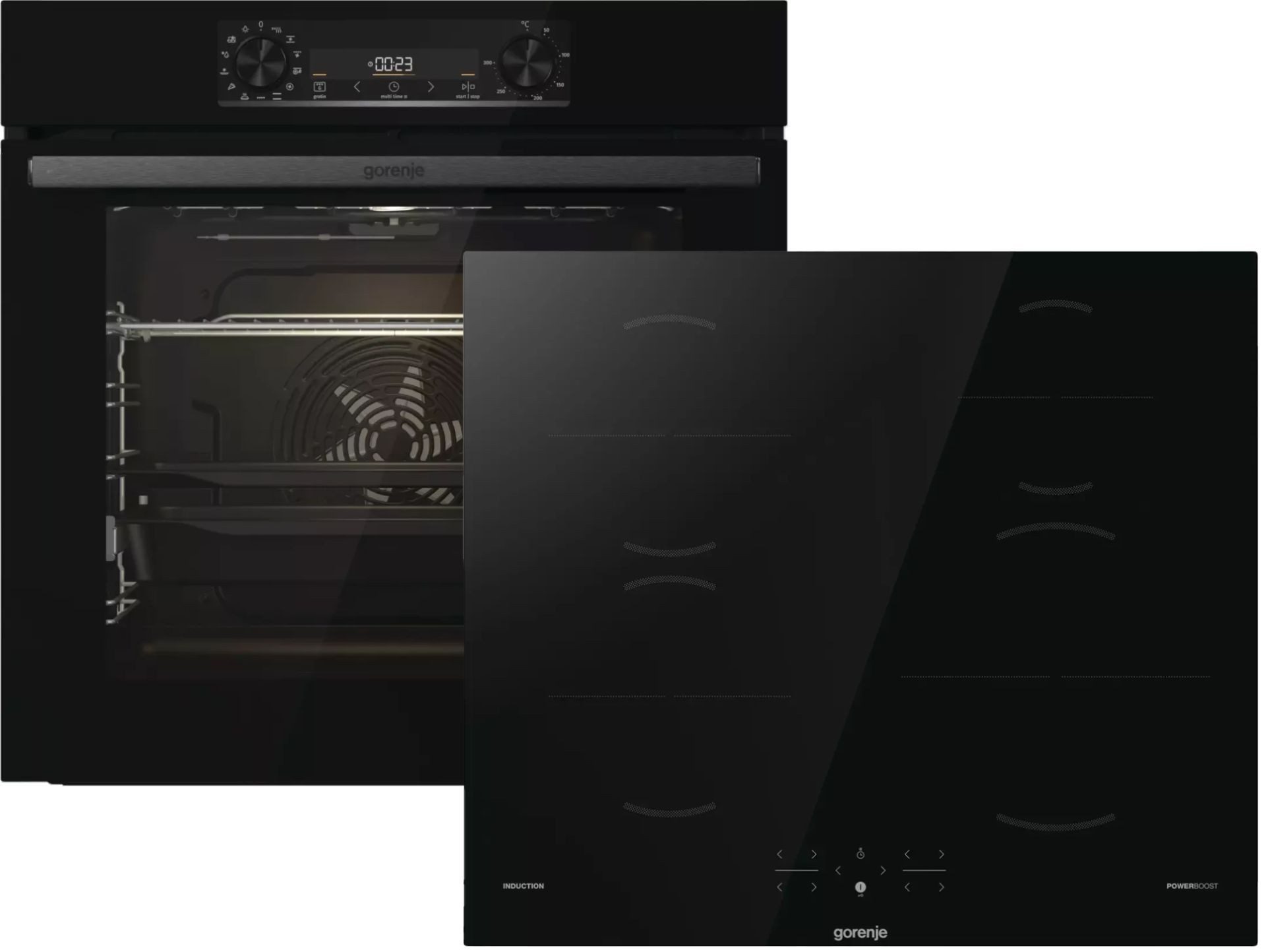 GORENJE Induktions Herd-Set Gorenje Black Induction Set 2 Backofen-Set, mit 1-fach-Teleskopauszug, Hydrolyse (AquaClean)