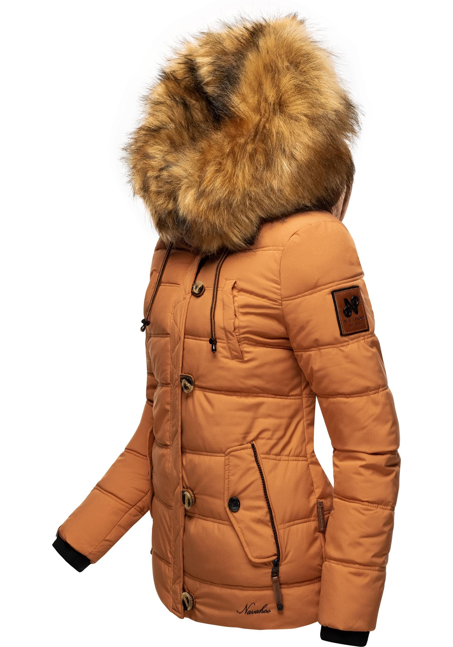 Navahoo Winterjacke Zoja stylische Steppjacke Kunstpelz mit Kapuze zimt