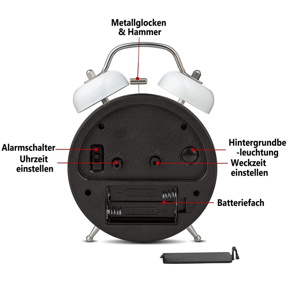 ohne Wecker Schlafzimmer Wecker Rot Batteriebetrieben, GelldG für Ticken, analog