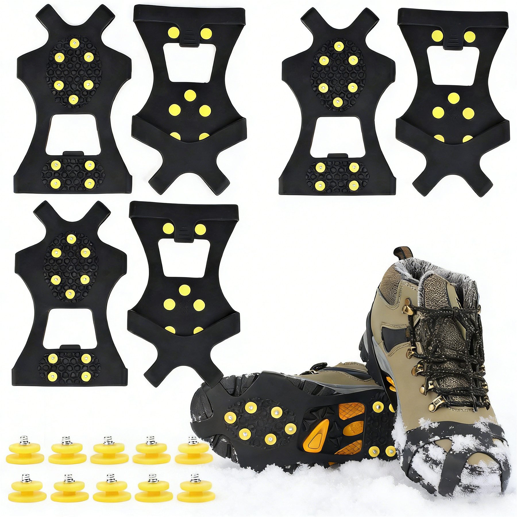 Mutig Spikes 3 Paar Anti Rutsch Schuhspikes,Spikes Schuhe Schuhkrallen mit 10 Zähne (Spikes zum Überziehen, spikes für schuhe winter, Steigeisen für Damen & Herren, Schuhkrallen), Shoe Spikes für Gehen Wandern Trekking Winter, inkl. 10 Spikes