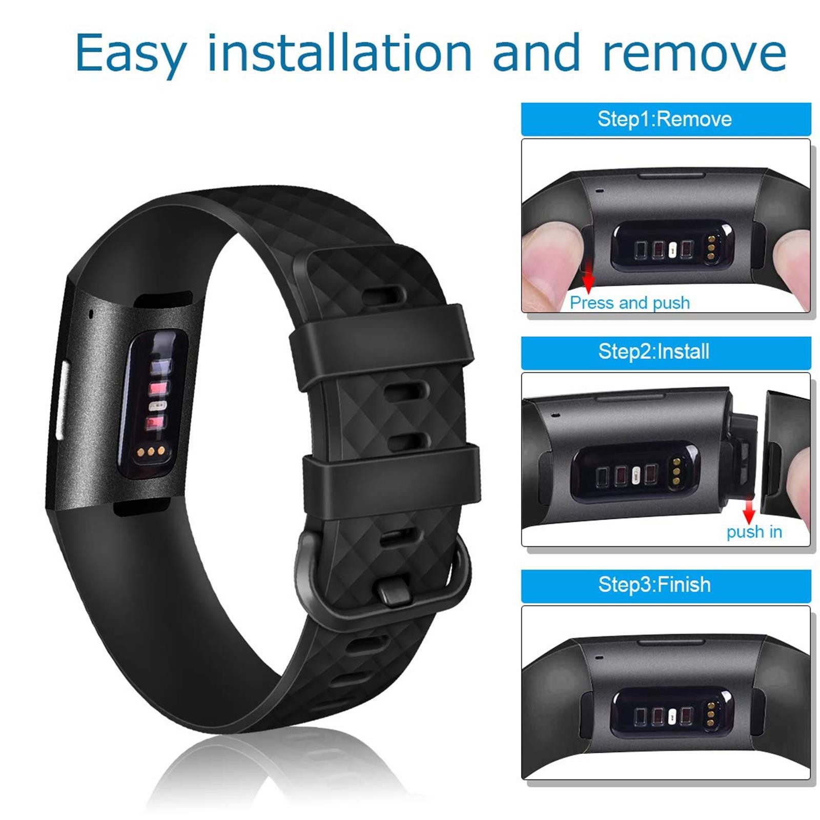 CoolGadget Smartwatch-Armband Fitnessarmband aus TPU / Silikon, für Fitbit Charge 3 / 4 Sport Uhrenarmband Fitness Band Unisex Größe L