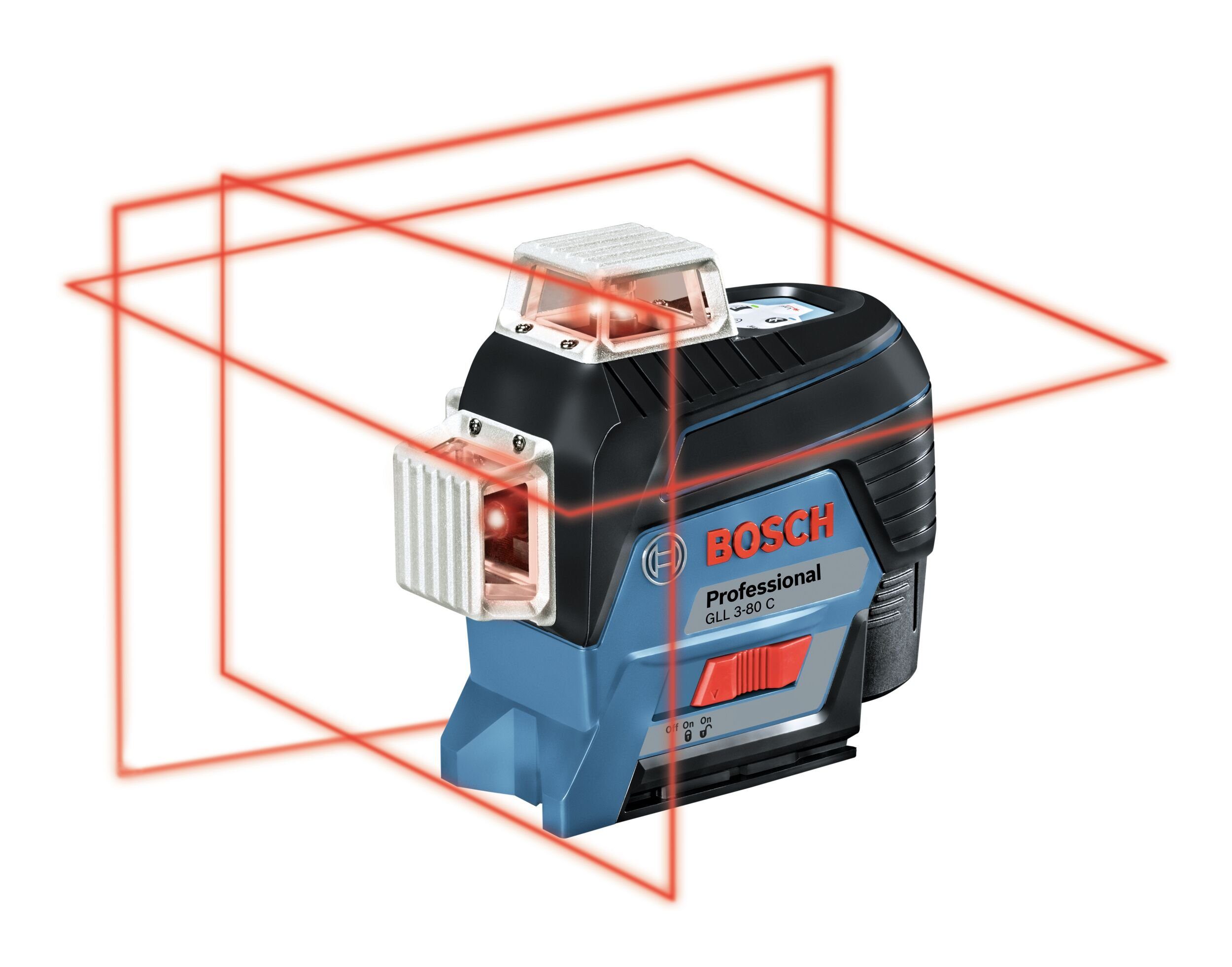 Bosch Professional Punkt- und Linienlaser GLL 3-80 C, Linienlaser m. Laser-Empfänger LR 7 m. 1 x 12 V 2 Ah Akku - in L-BOXX