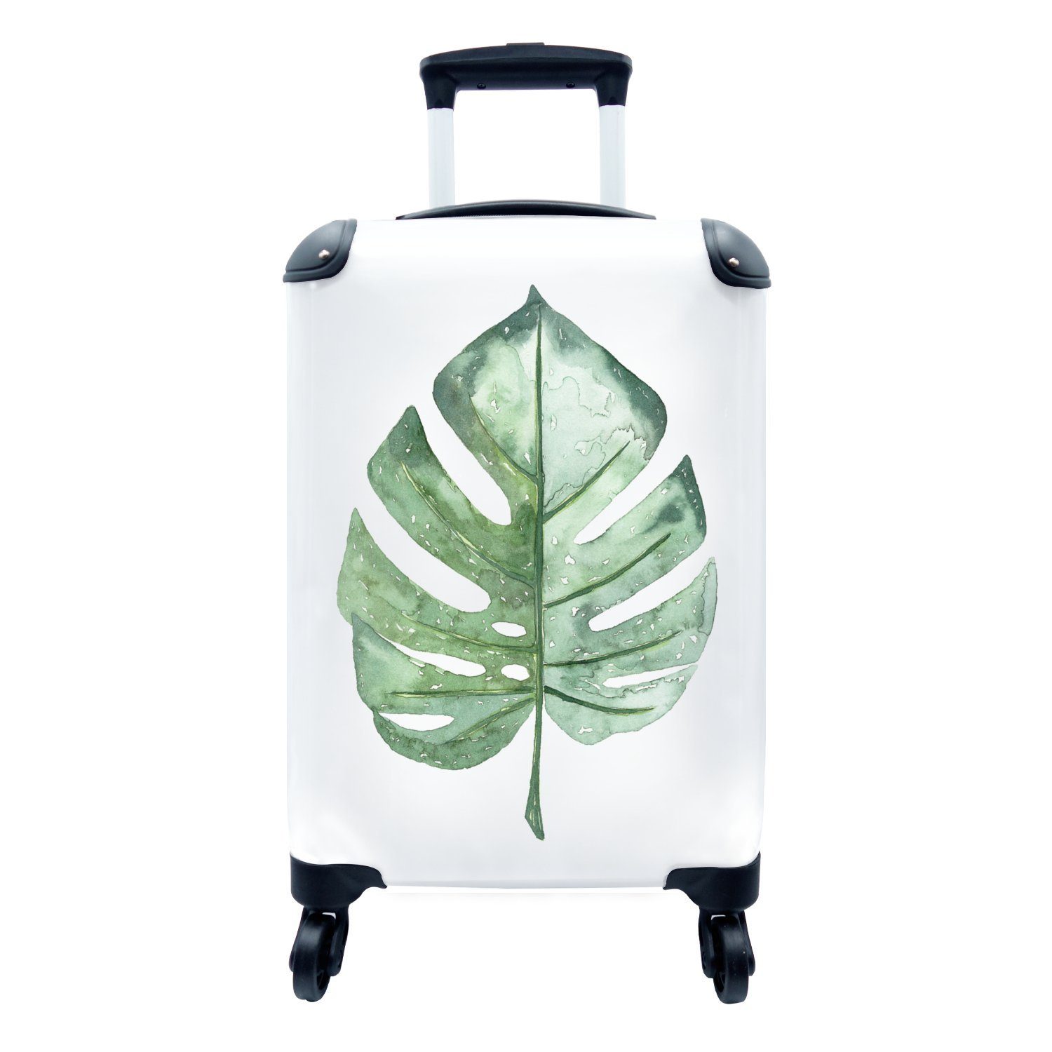 MuchoWow Handgepäckkoffer Aquarell - Blatt - Pflanze, 4 Rollen, Reisetasche mit rollen, Handgepäck für Ferien, Trolley, Reisekoffer