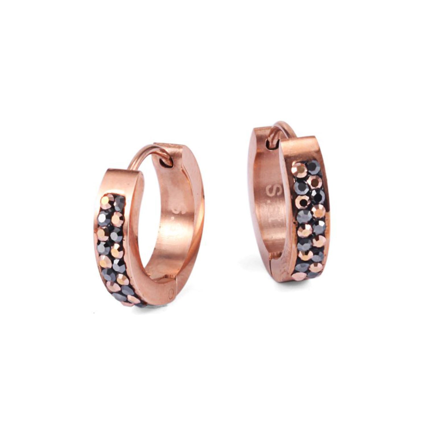 Kingka Paar Creolen Damen Ohrringe roségoldfarben mit Zirkonia und Hämatit, zu Shirt, Kleid, Jeans, Sneaker! Büro, Urlaub, Party, Geschenkidee