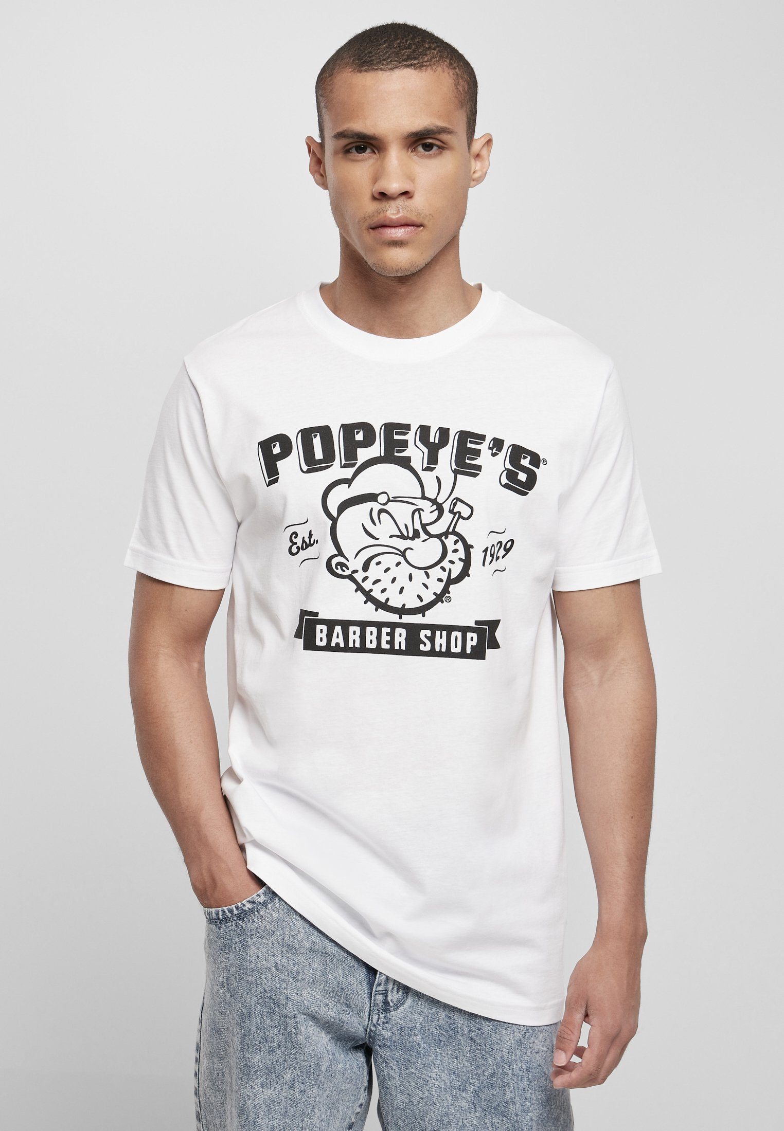 white Herren Shop Popeye Kurzarmshirt (1-tlg) Merchcode Barber Tee
