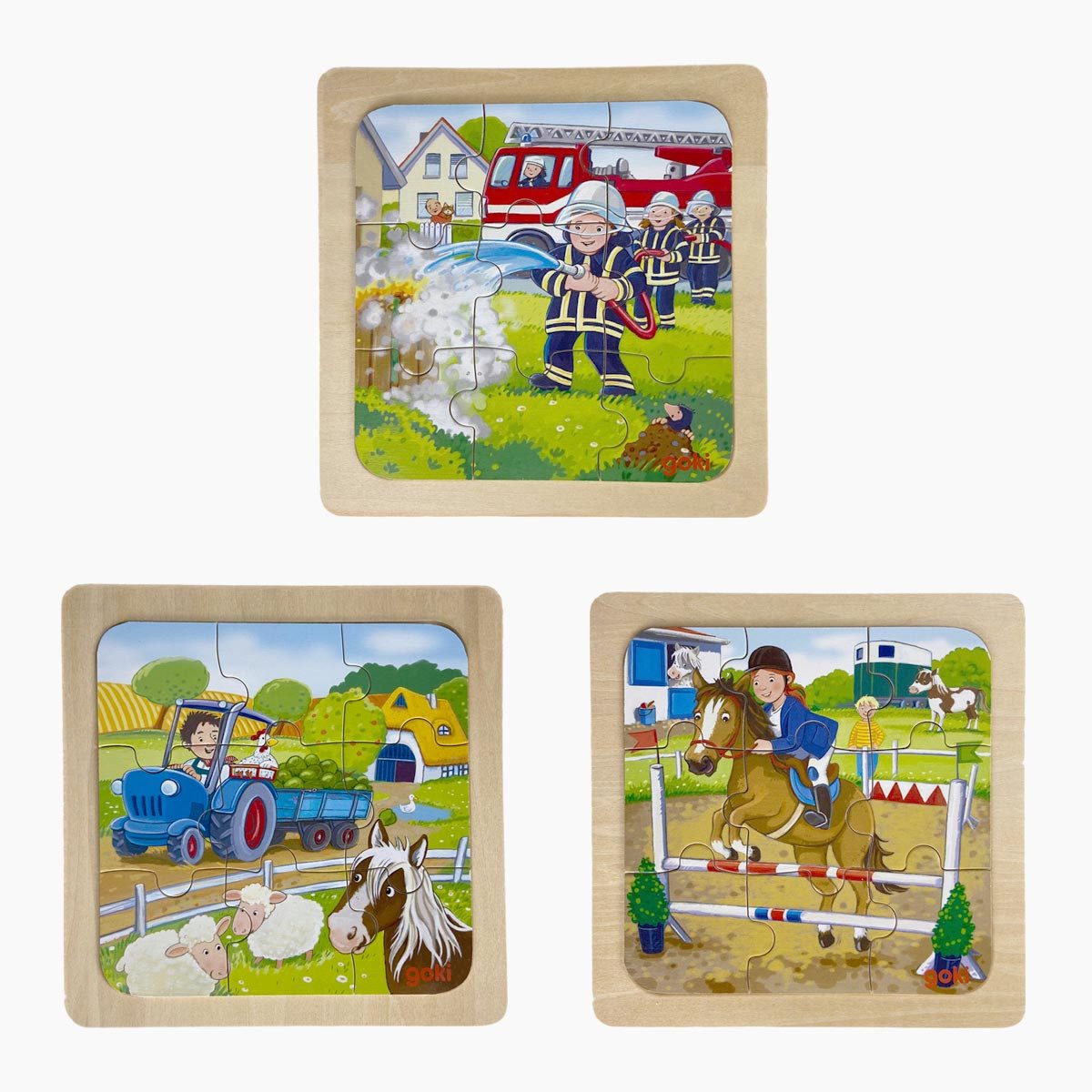 goki Konturenpuzzle Einlegepuzzle Bauernhof, Feuerwehr 3er Set, 9 Puzzletei günstig online kaufen