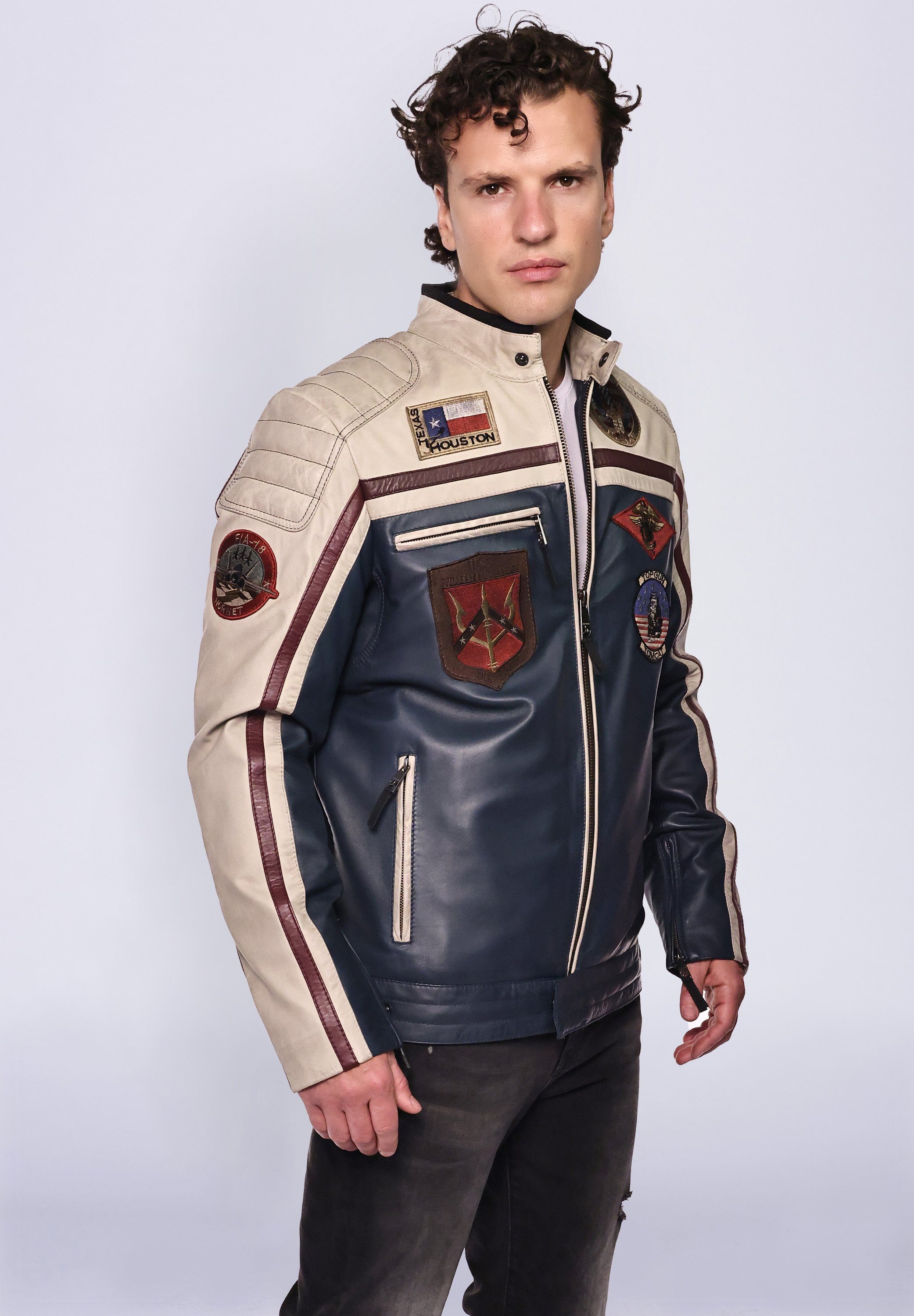 TOP GUN Lederjacke TGJ1005 navy/offwhite/bordeaux