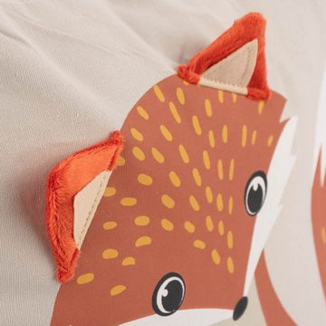 SCHÖNER LEBEN. Dekokissen Kinderkissen Fuchs Super Cute aufgenähten Ohren grau braun gold 40x40