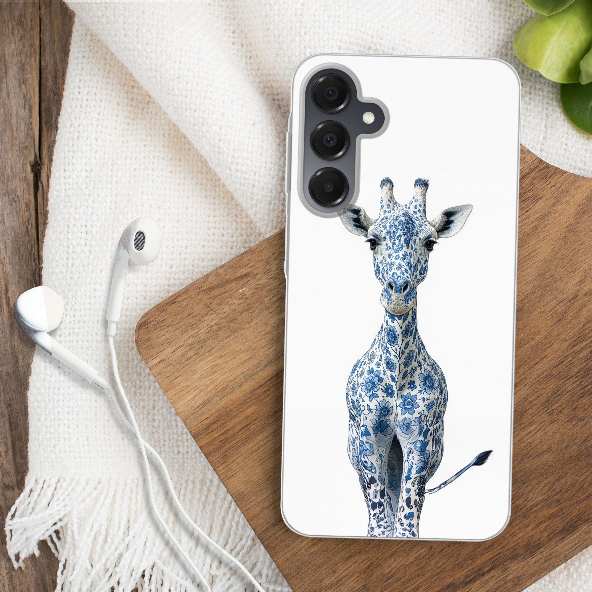 MuchoWow Handyhülle für Samsung Galaxy A16 5G Giraffe - Delfter Blau - Tiere - Minimalisti, Phone Case, Silikon, Schutzhülle Dünn