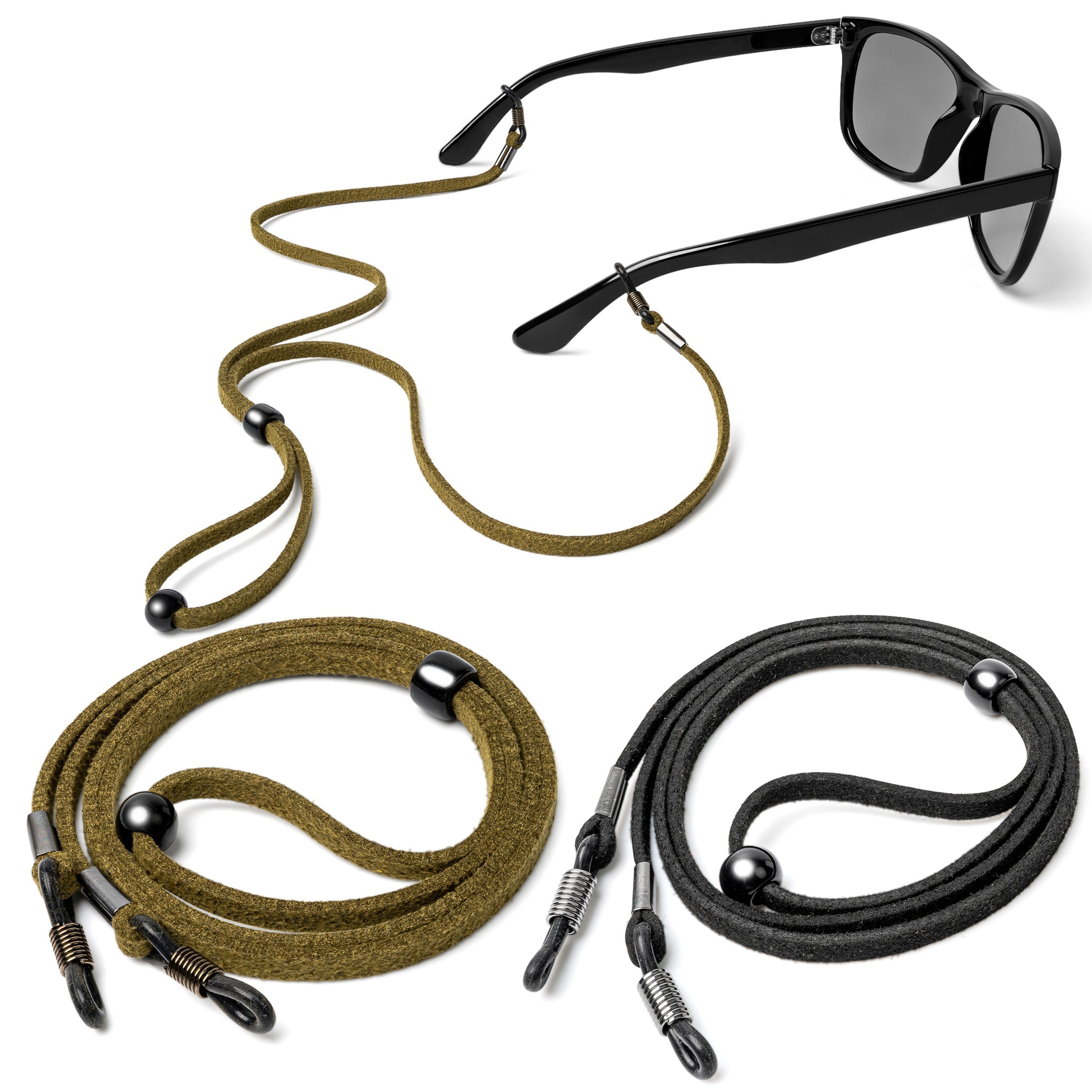rootful. Brillenband rootful.® 2er aus grün - Mikrofaserputztuch Pack (Wildleder) urban und Leder inklusive Mikrofaserbeutel Brillenkette, Brillenband