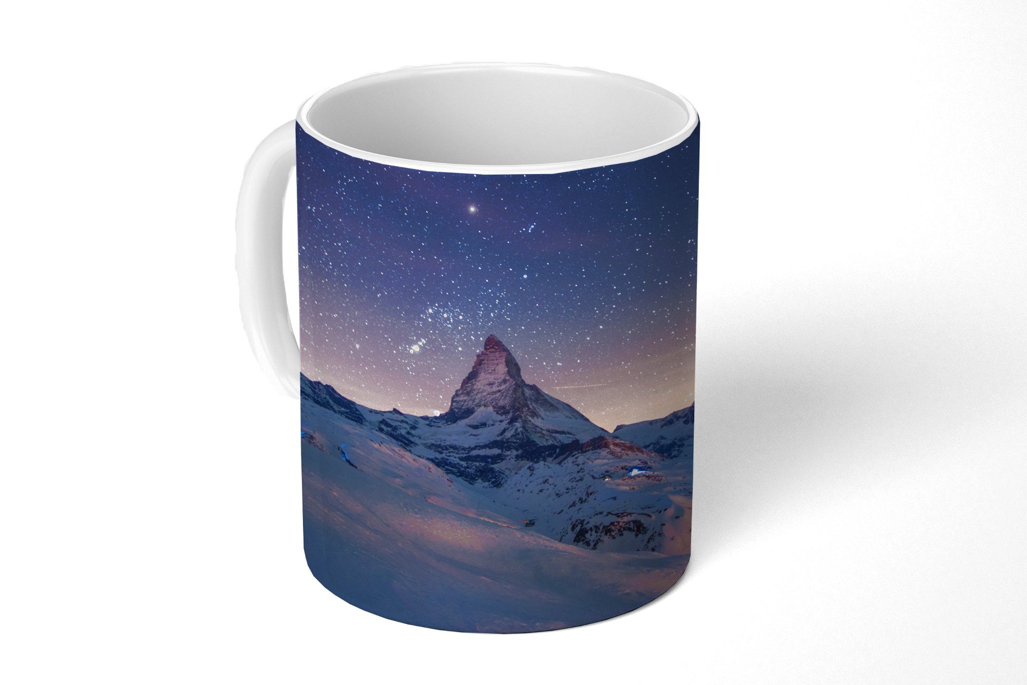 MuchoWow Tasse Alpen - Sternenhimmel - Schnee, Keramik, Kaffeetassen, Teetasse, Becher, Teetasse, Geschenk