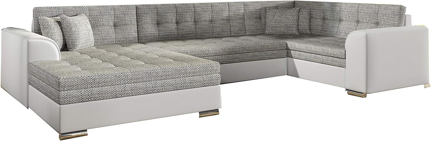 MOEBLO Wohnlandschaft DARIO U, ohne Bettkasten Couch U-Form Polstergarnitur Wohnlandschaft Polstersofa mit mane Couchgranitur, mit Schlaffunktion Hellbeige + Weiß (Berlin 01 + Soft 17)