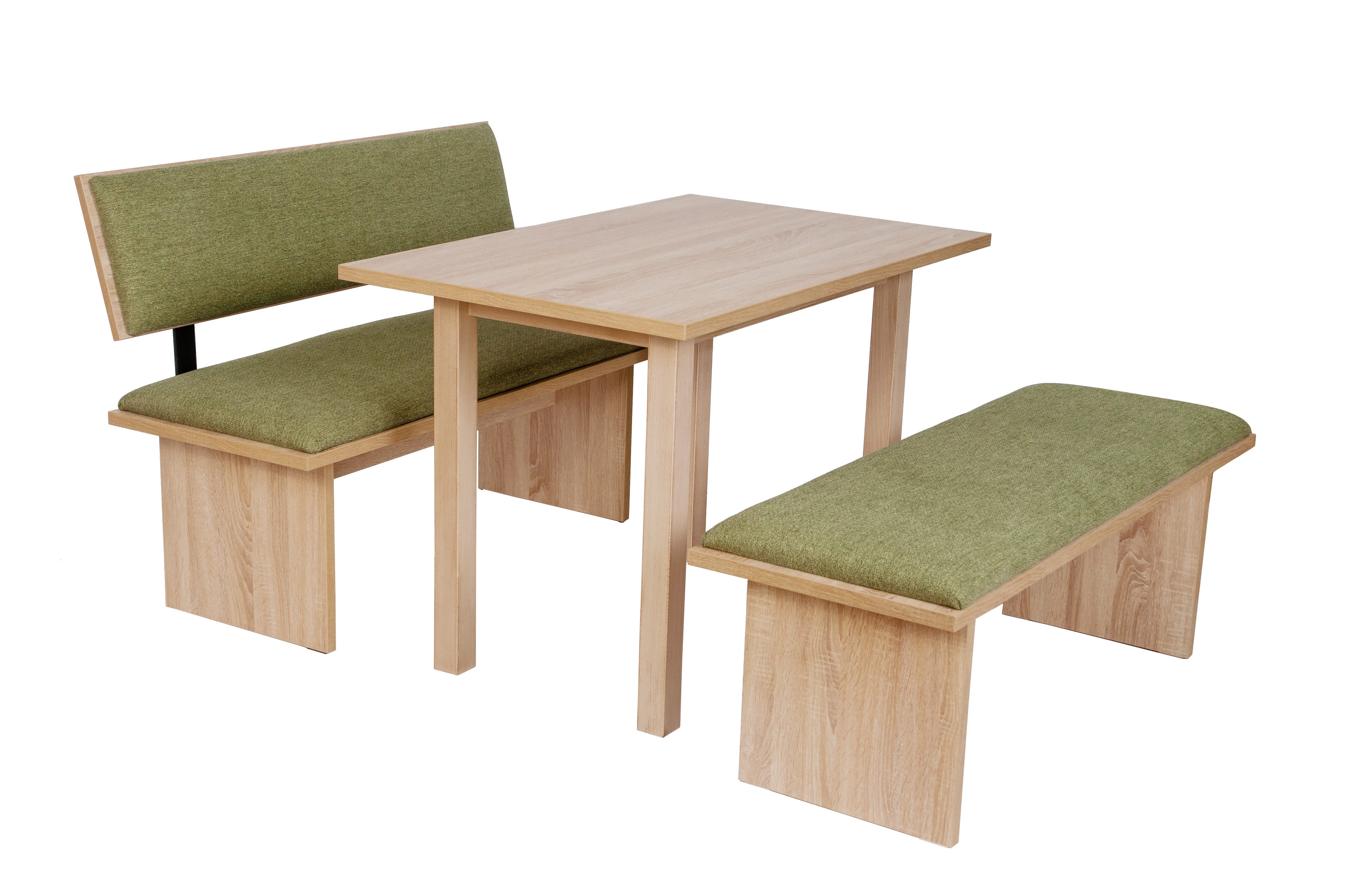 kundler home Essgruppe Sitzbank mit Lehne, Küchenbank gepolstert, L:125cm, Tisch Set 3-tlg., Esstisch mit Stühlen