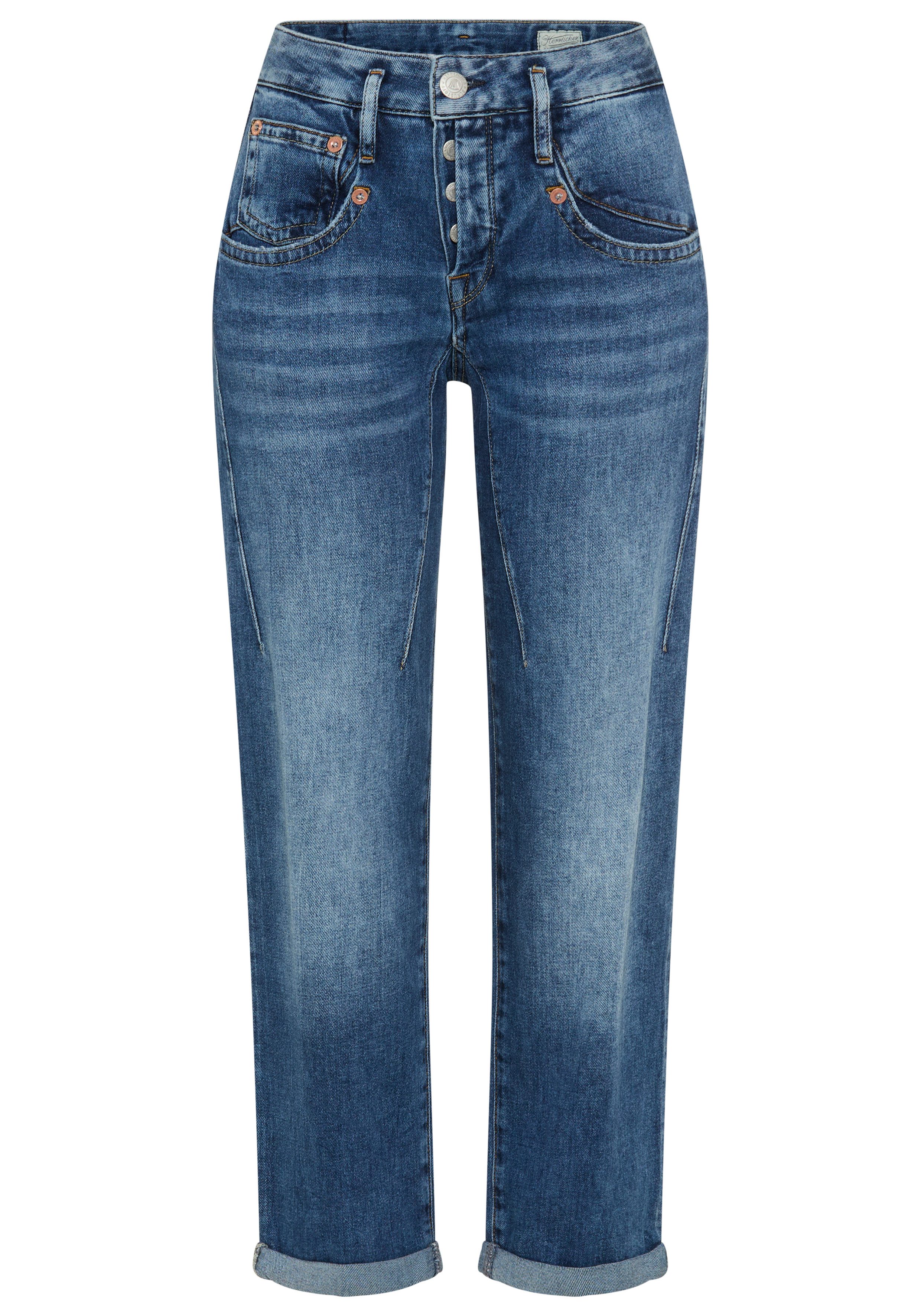 Herrlicher Boyfriend-Jeans Shyra Tap Denim Stretch mit halb verdeckter Knopfleiste, High Waist