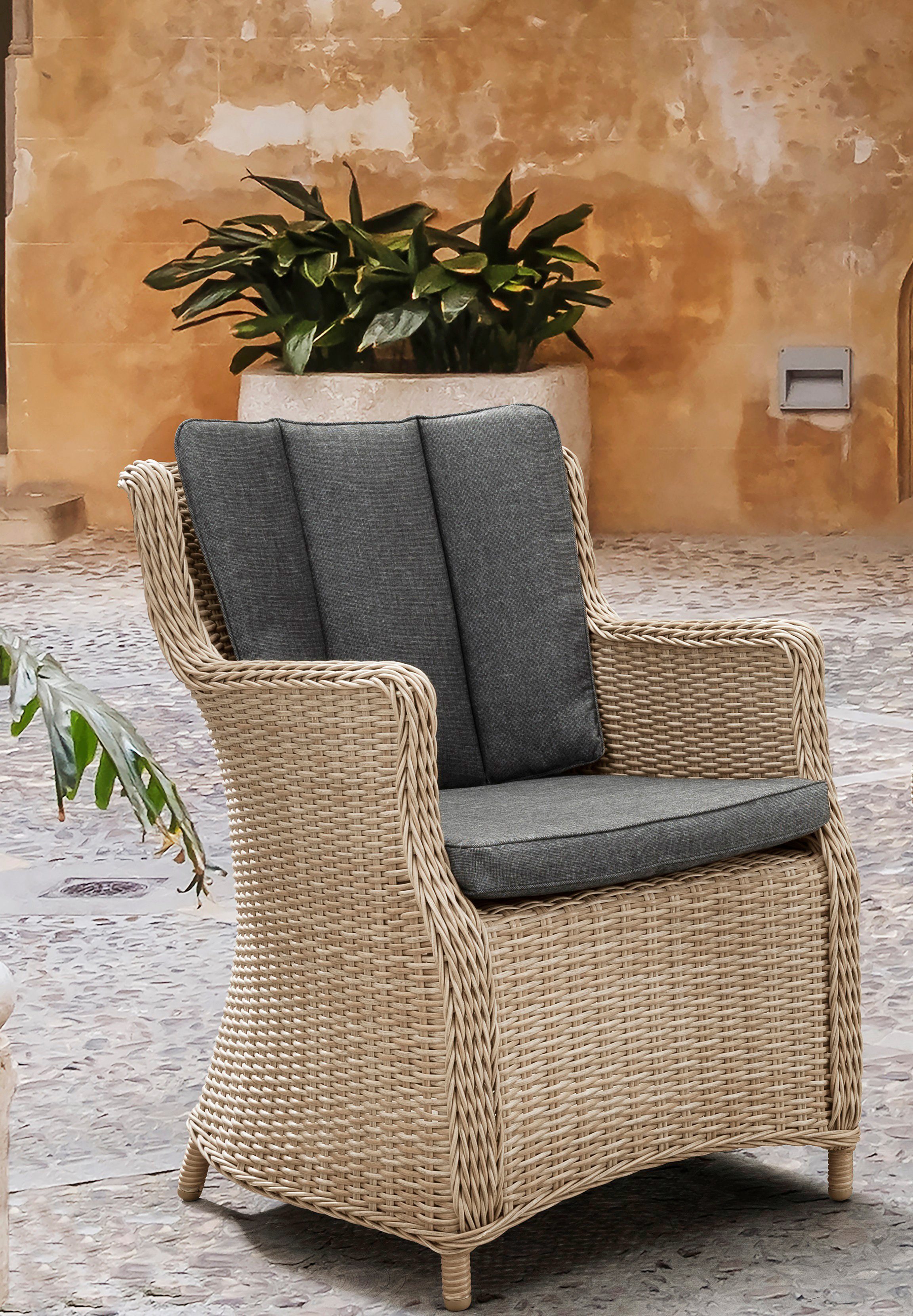 inkl. Gartensessel (Set, LUNA 2-St), Natur Destiny Polyrattan, Meliert Auflagen