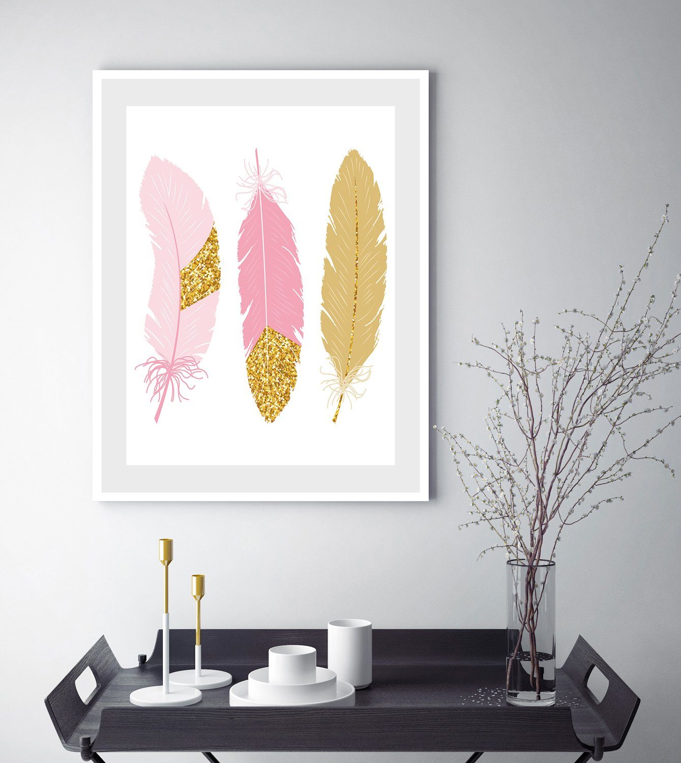 queence Bild Maja, Federn, Kunst, Federn, gerahmt